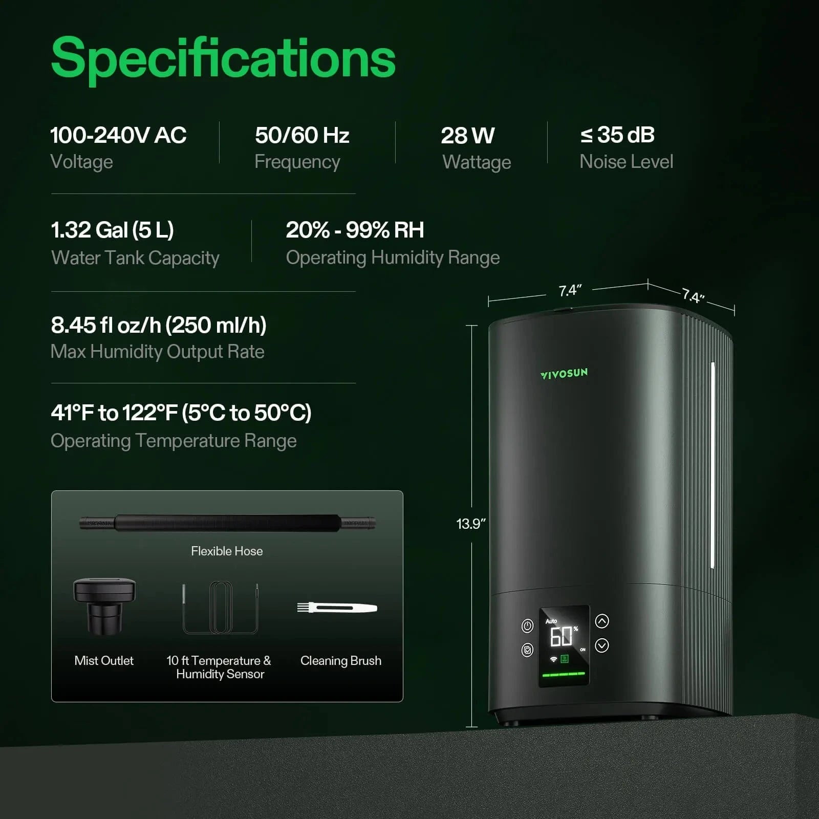VIVOSUN AeroStream H05 Smart WiFi 5L Humidifier for Home, Bedroom & Office - Ultrasonic Cool Mist with Remote Control & Timer - Perfect for Dry Air Relief, Plants & Baby Nursery