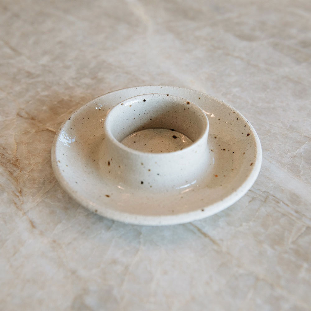 Speckled Ceramic Stubby Candle Holder - Handmade Home Decor for Table Centerpiece, Wedding, Bathroom & Living Room Ambiance