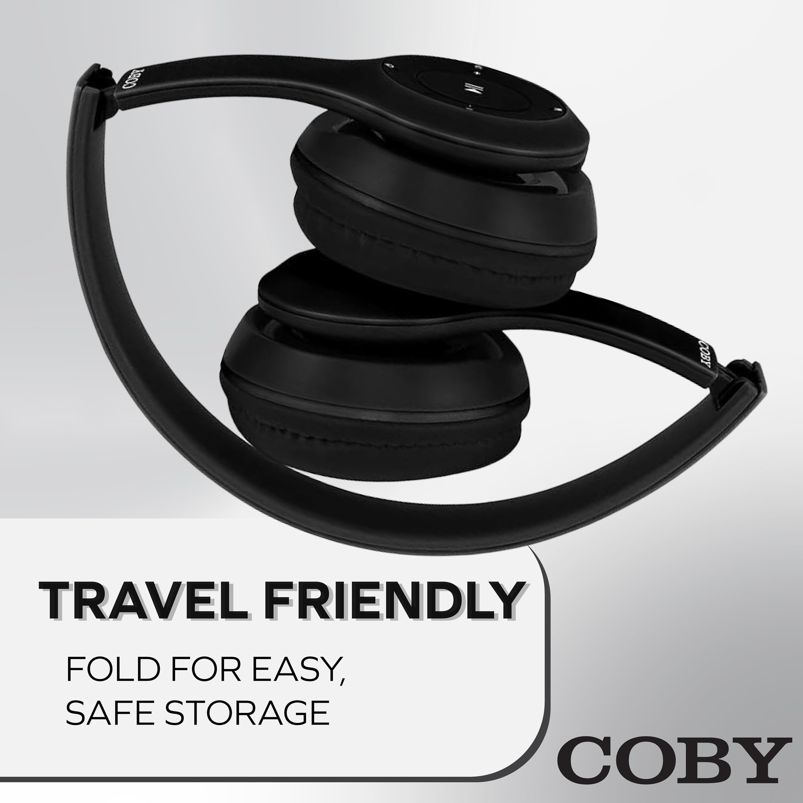 Coby Wireless Bluetooth Headphones with Built-in Mic, AUX Cable, Hands-Free Calling - Foldable Over-Ear Design, Rechargeable Battery (5 Hours Playtime) - Perfect for Workouts, Commuting & Office Use