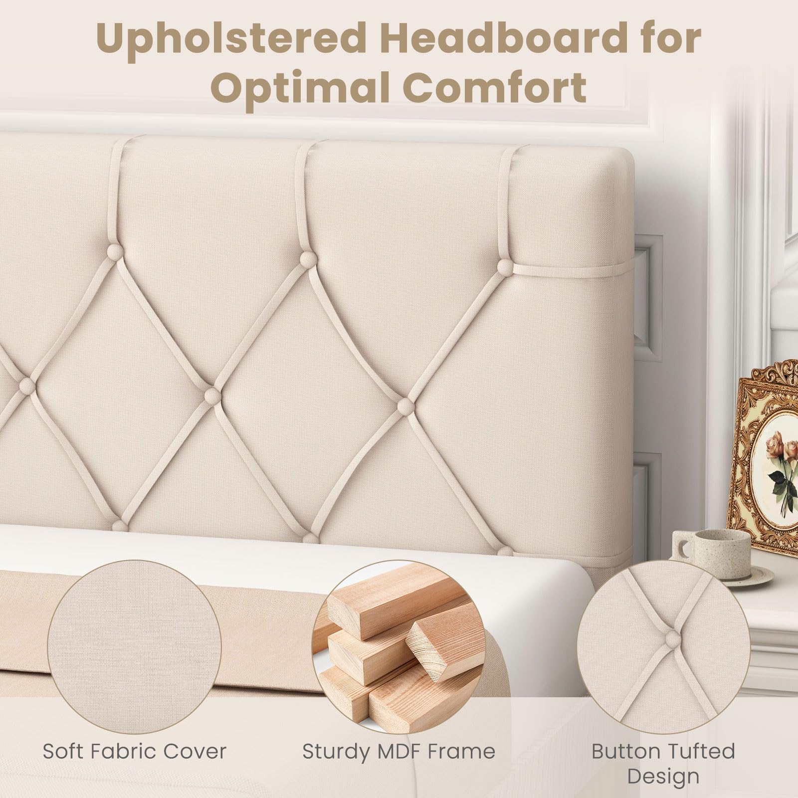 Giantex Upholstered Twin/Twin XL Headboard - Wall Mounted Button Tufted Bed Headboard for Dorm Bedroom, Beige | Modern Bedroom Decor, Space Saving Solution for Small Rooms & College Dorms