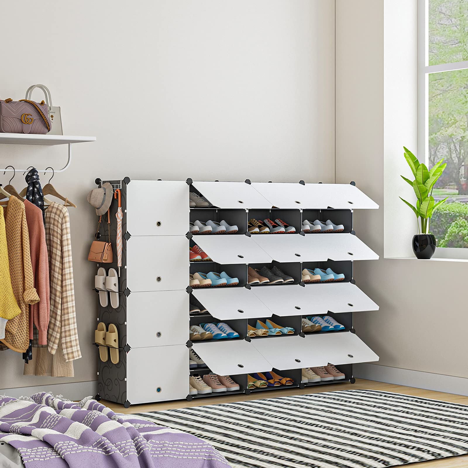 Aeitc 64 Pairs Expandable Stackable Shoe Rack Organizer - Space Saving Shoe Storage Cabinet for Entryway, Hallway & Closet | Perfect for Small Apartments, Dorm Rooms & Tight Spaces