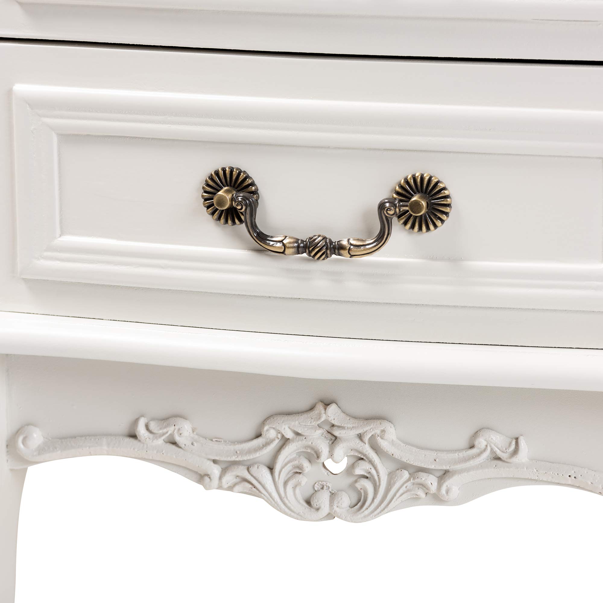 Baxton Studio Modern Nightstand with Brass Accents - White & Gold Bedside Table for Bedroom, Living Room, or Guest Room