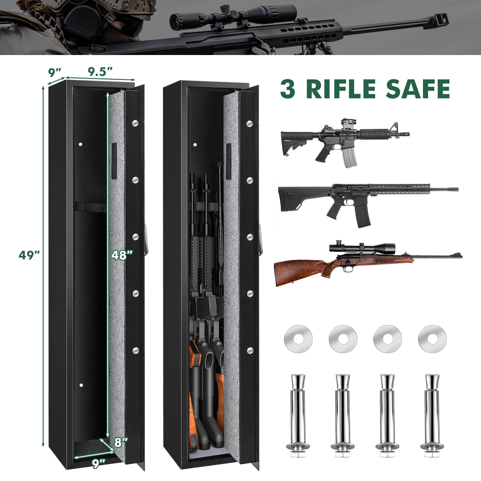 SAFSTAR Electronic Gun Safe - Digital Keypad & Key Entry, 3 Access Ways, Alarm System - Secure Rifle & Pistol Storage for Home, Office, or Vehicle Use