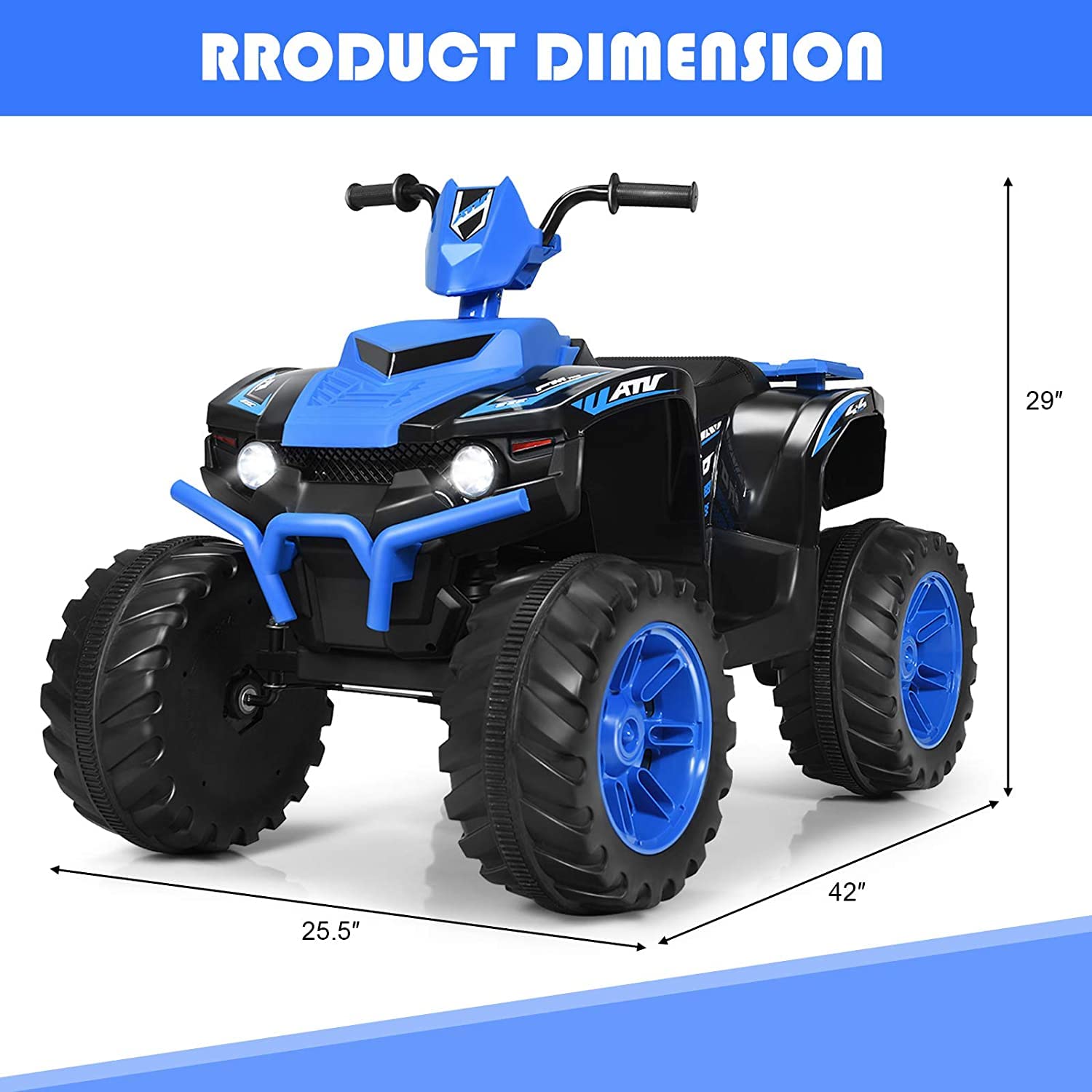 OLAKIDS 12V Kids Electric ATV Quad Bike - 4 Wheeler Ride On Toy Car for Boys & Girls Ages 3-8 with LED Lights, Music, Horn & Dual Speed - Battery Powered Outdoor Play Vehicle (Blue) - Perfect for Backyard Fun, Birthday Gifts & Outdoor Adventures