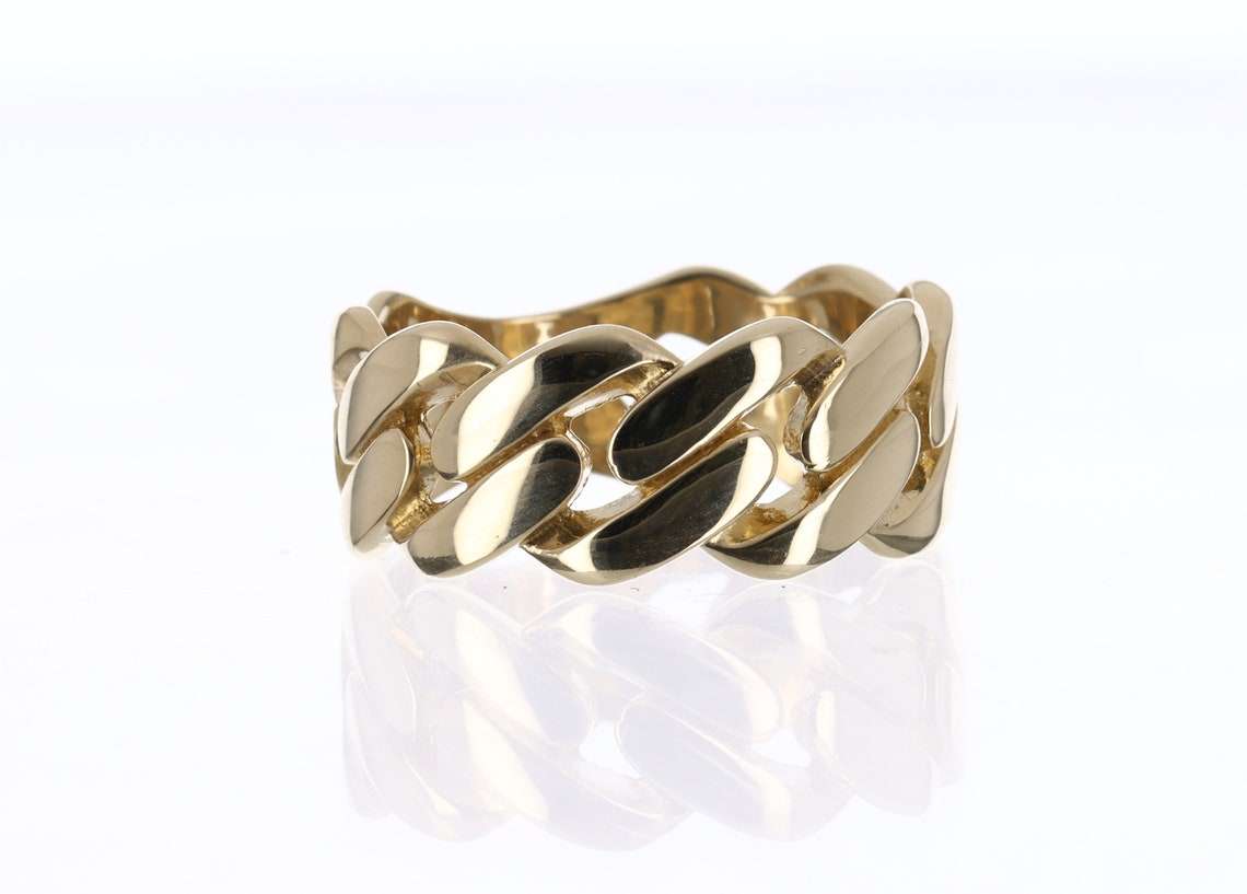 14K Gold Cuban Link Ring - 9.8mm Wide Unisex Jewelry for Men & Women | Perfect for Gifts, Weddings, Anniversaries and Everyday Wear