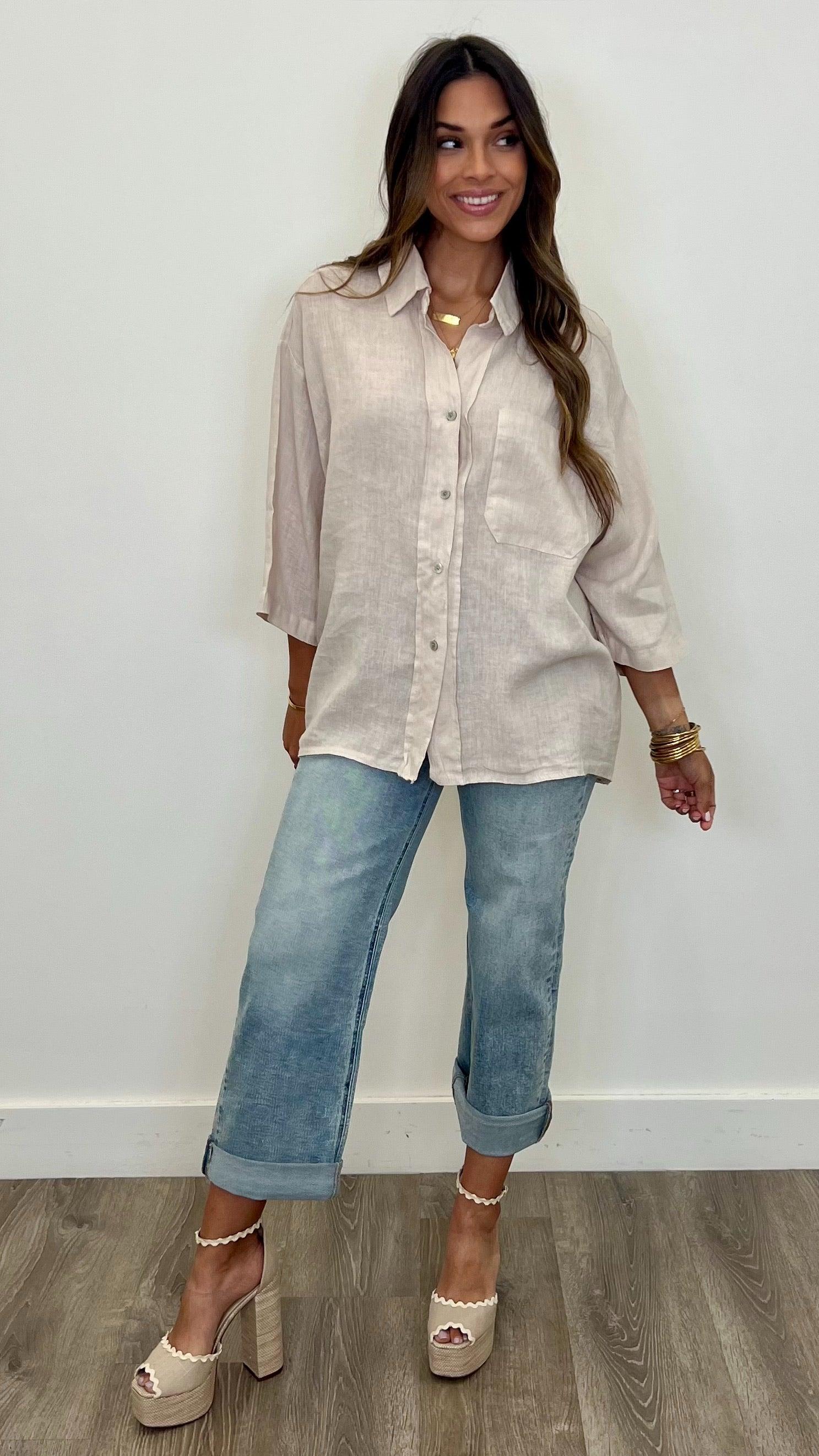 Serafina Women's Linen Button Up Shirt - Breathable Casual Blouse for Summer, Office & Vacation Wear
