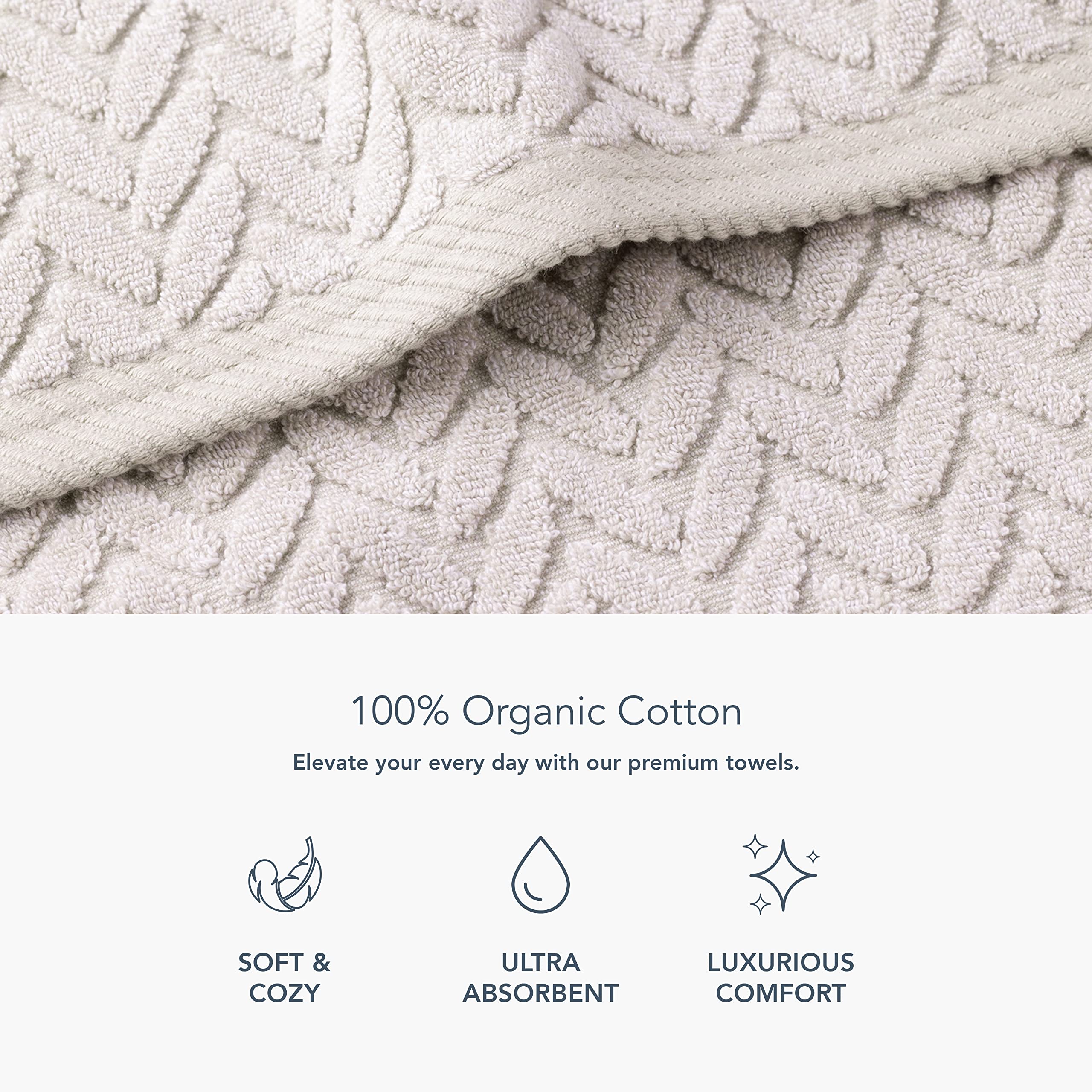 Texere 100% Organic Cotton Jacquard 650 GSM Premium Bath Towel Set - Ultra Absorbent, Quick Dry, Plush Luxury Towels (2 Bath, 2 Hand, 2 Washcloths) - Light Taupe Cable Design for Spa, Bathroom & Hotel Use