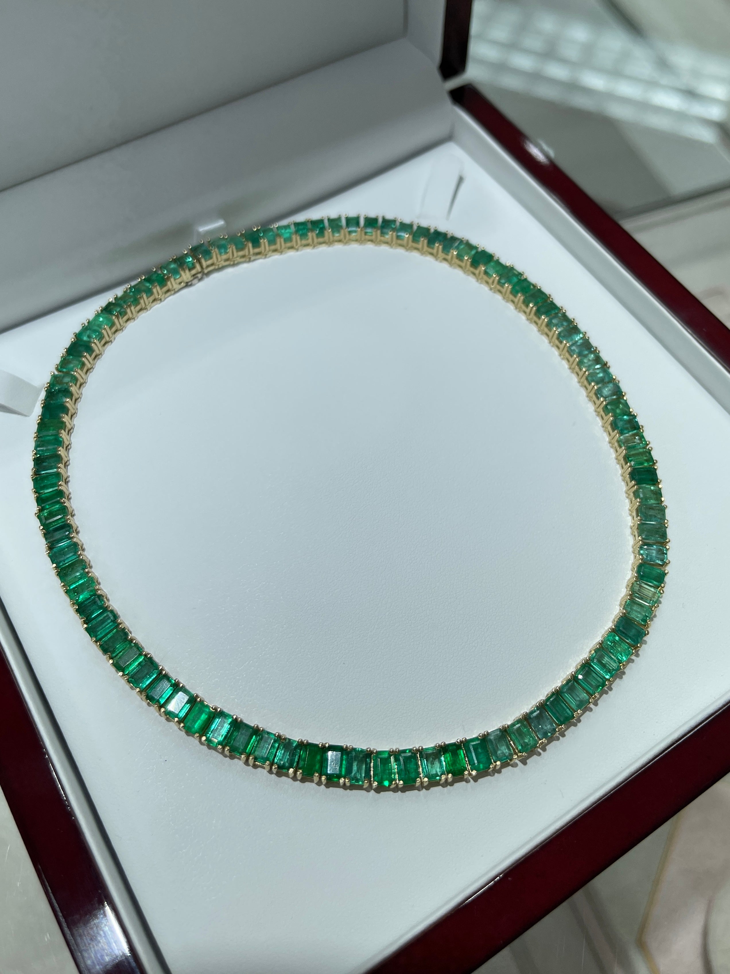 14K Gold XL 53tcw Emerald Cut Tennis Necklace - 16 Inches Elegant Jewelry for Weddings, Parties & Special Occasions