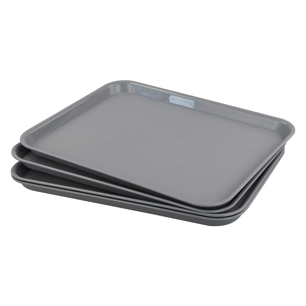 Gloreen Set of 4 Rectangular Fast Food Trays - Durable Cafeteria Serving Trays for Restaurants, Food Trucks & Catering | Commercial Grade Grey Plastic Food Trays for Cafes, Schools & Buffets