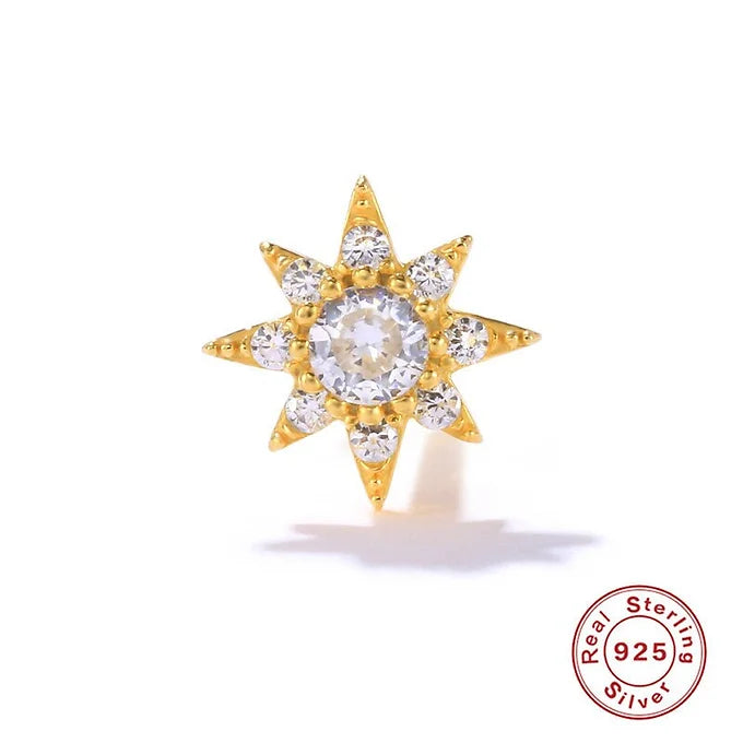 16G Sterling Silver Flat Back Earrings - Celestial Star Stud Earrings for Women | Perfect for Daily Wear, Parties & Gifts