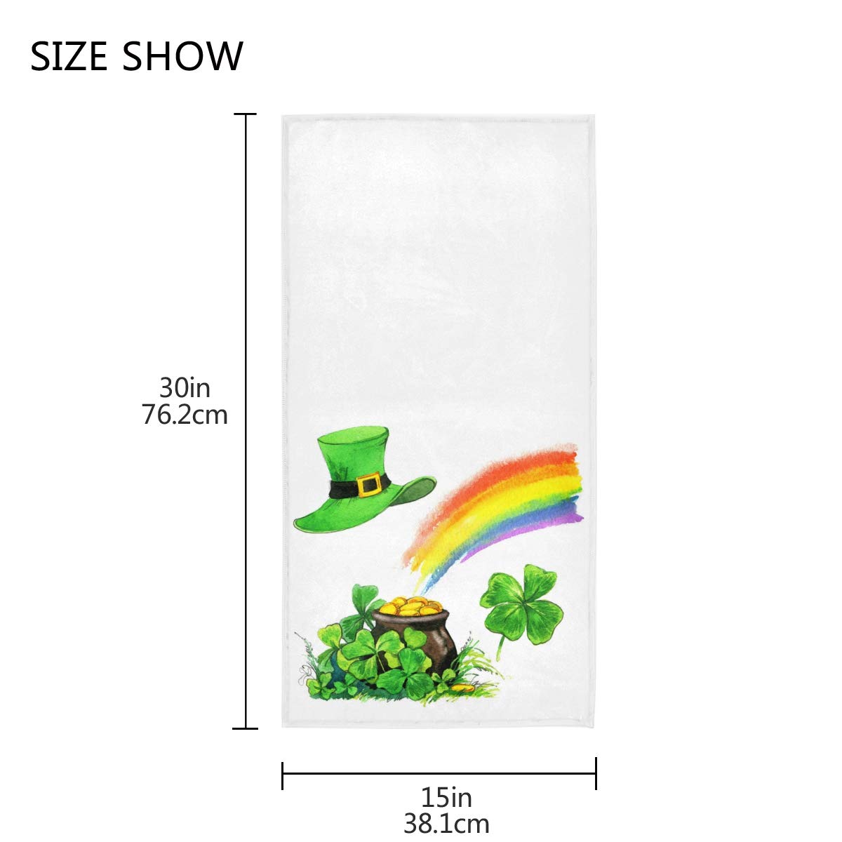Shamrock Clovers Leaf Hand Towels 16x30 Inch - Absorbent Bathroom & Kitchen Towels for St. Patrick's Day Decor - Leprechaun Hat, Rainbow & Golden Coins Design - Perfect for Guest Bathrooms, Spring Parties & Irish-Themed Events