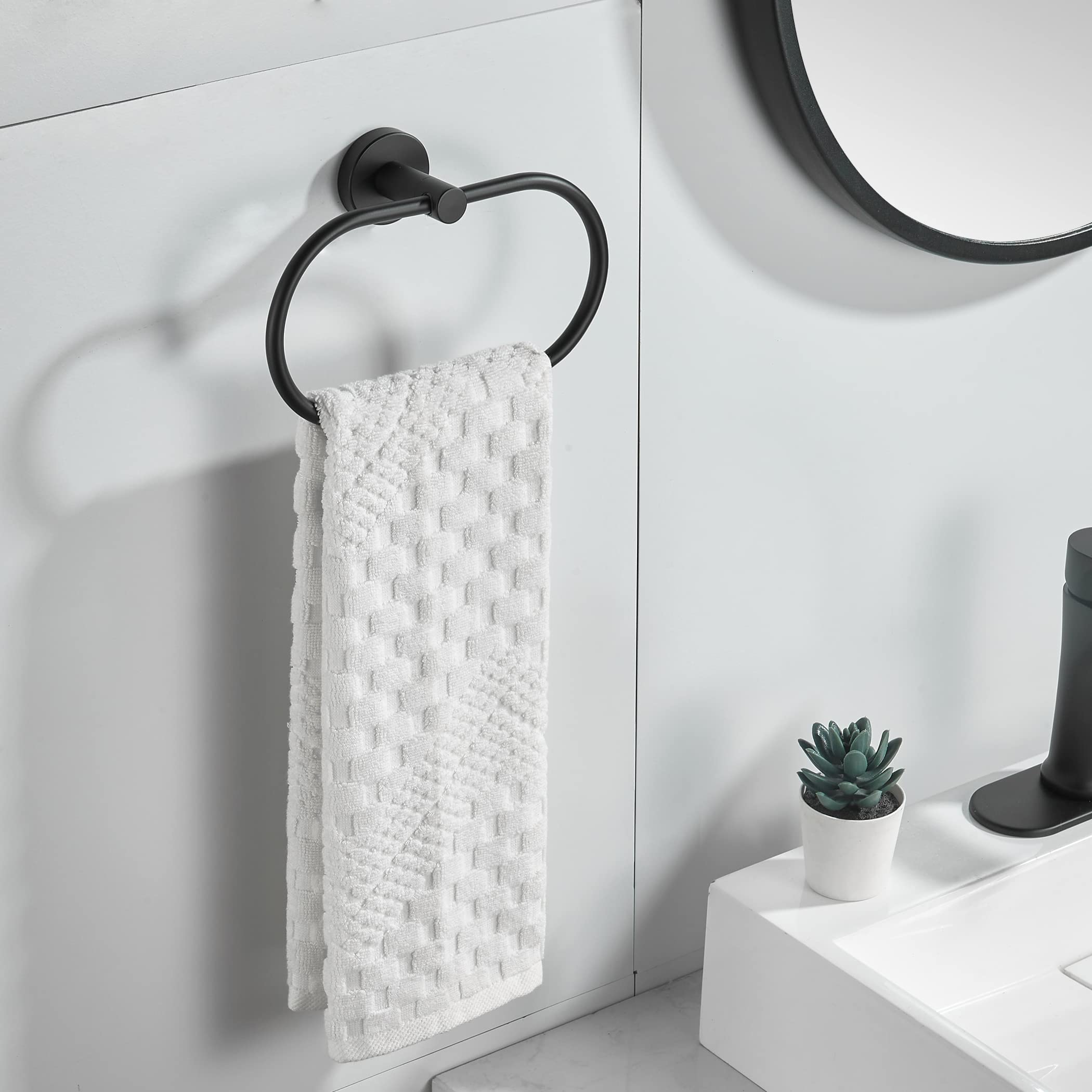 Stainless Steel Toilet Paper Holder & Hand Towel Ring Set - 2-Piece Matte Black Wall Mount Bathroom Accessories for Modern & Luxury Home Decor