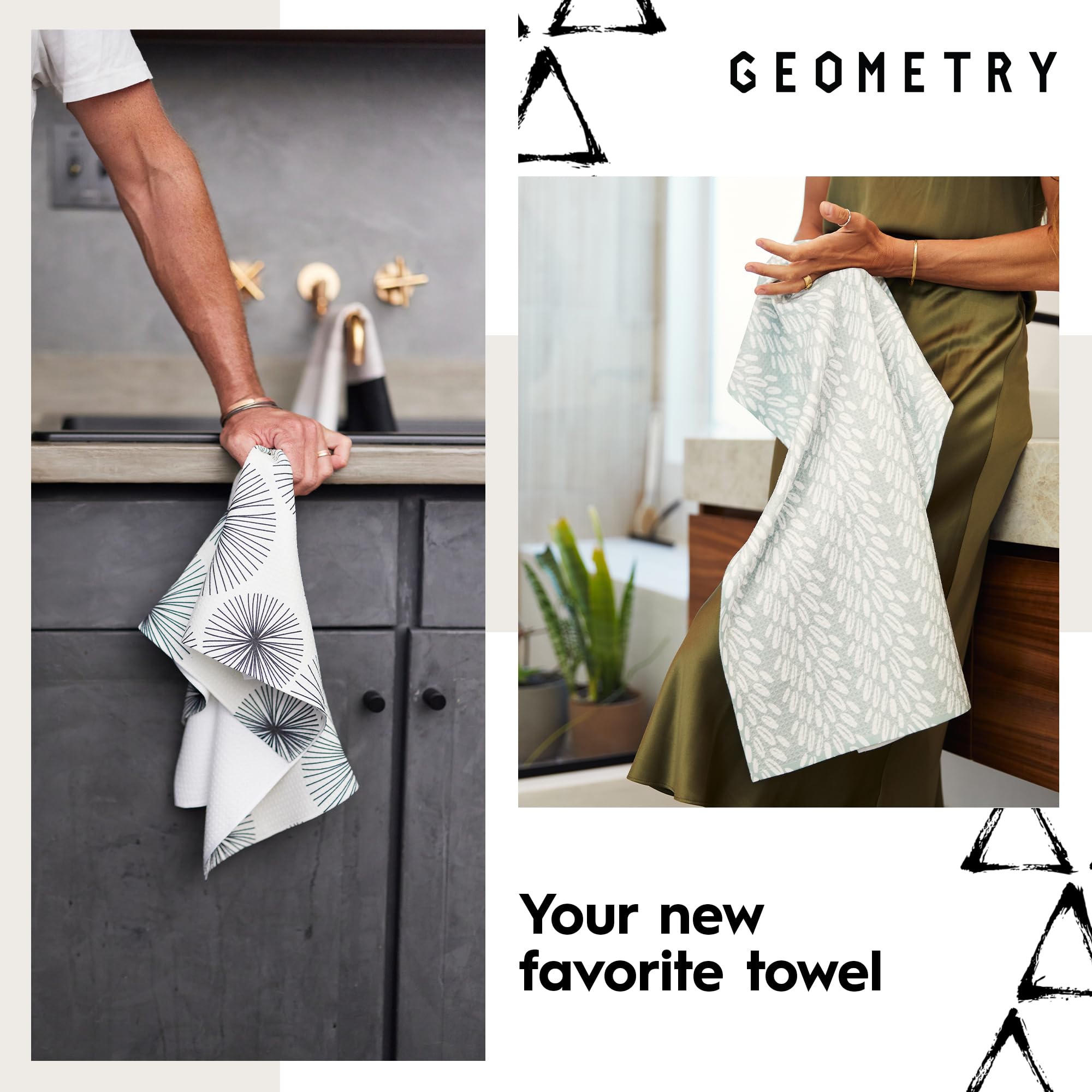 GEOMETRY Quick Dry Microfiber Kitchen Tea Towels Set - 18
