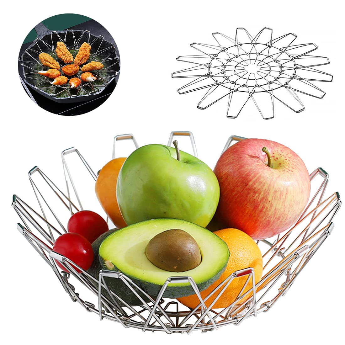 Foldable Stainless Steel Wire Fruit Basket - Multipurpose Kitchen Storage Organizer for Fruits, Vegetables, Bread | Durable & Space-Saving | Perfect for Countertop, Pantry, and Dining Table Organization