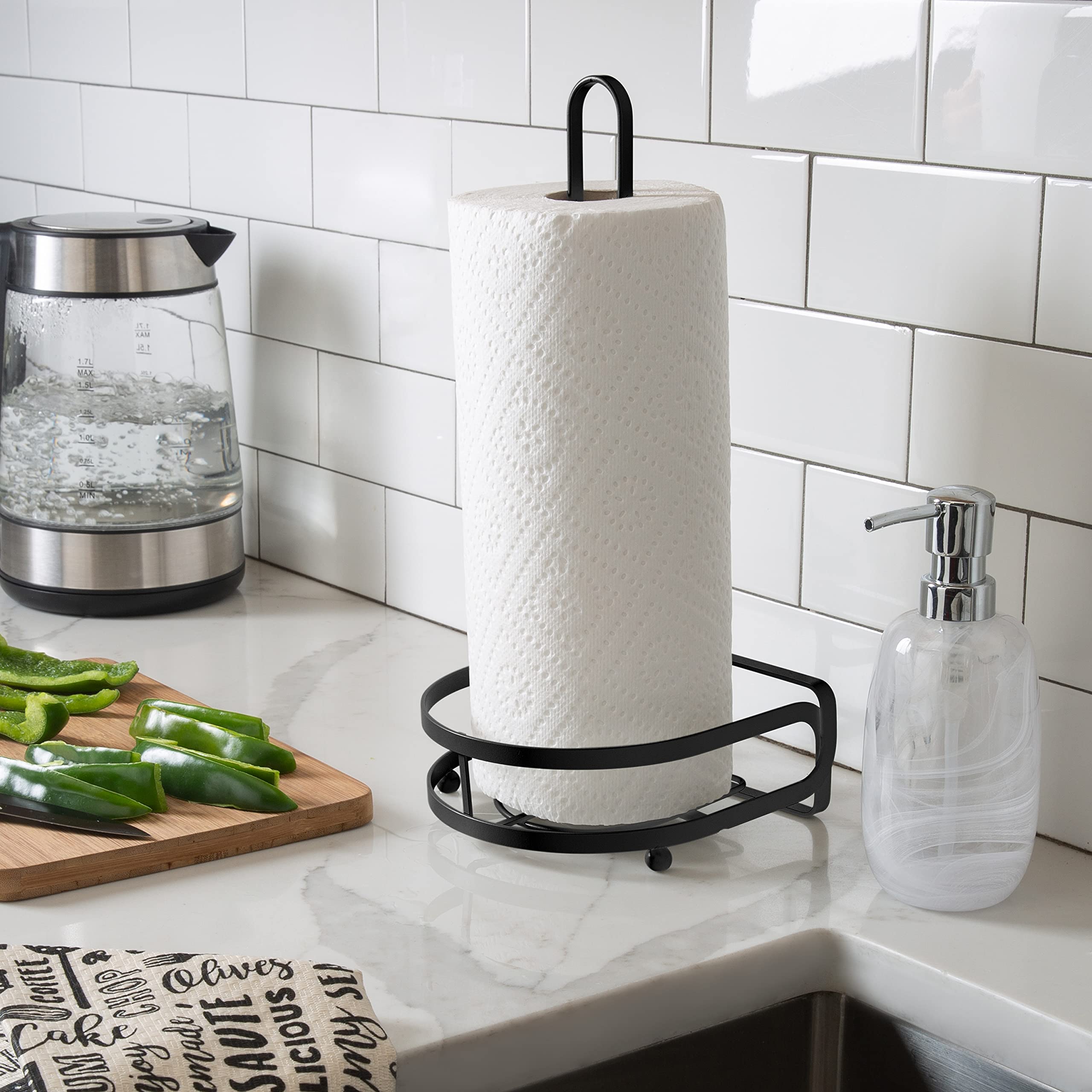 Industrial Matte Black Paper Towel Holder - Heavy Duty Kitchen Organizer for Countertop, Bar, Restaurant & Home Use