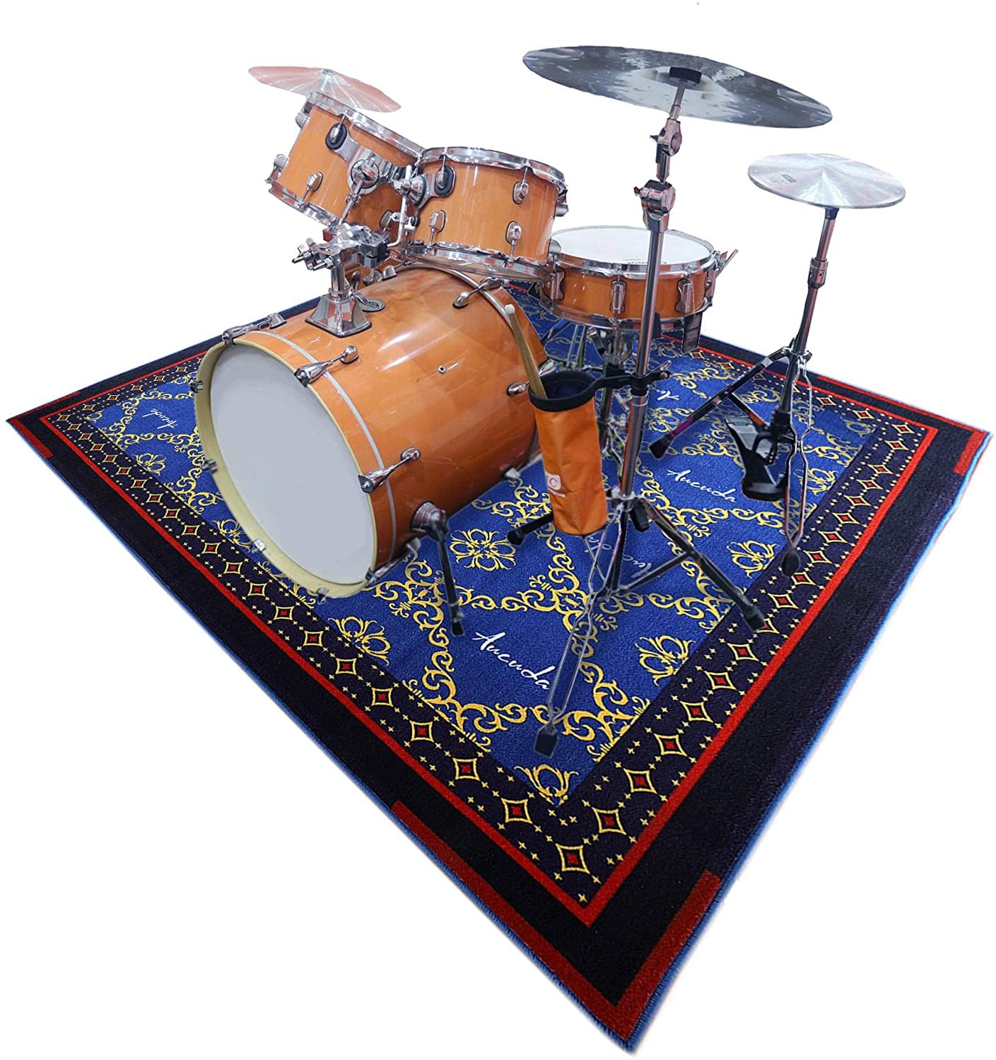 Aucuda 6x6.6 ft Blue Drum Rug - Non-Slip Woven Drum Mat for Electric Drum Set, Studio & Apartment - Soundproof Floor Carpet for Guitar & Music Practice - Perfect for Indoor/Outdoor Use