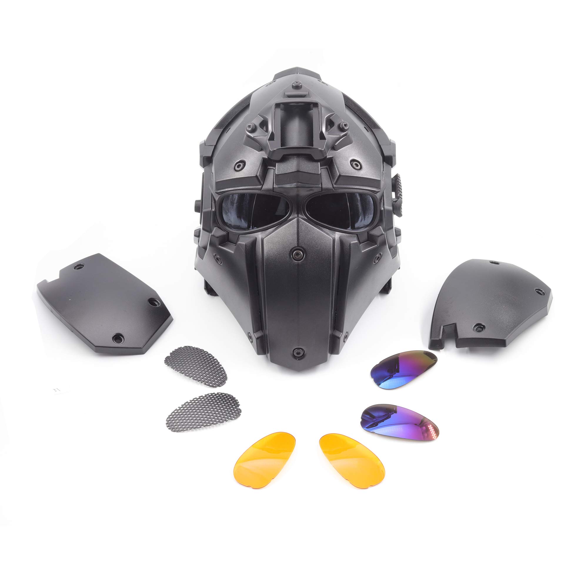 iMeshbean Tactical Full Face Protective Mask with Visor & Goggles - Airsoft Helmet for Hunting, Paintball, Cosplay & Movie Props - Ideal for Outdoor Sports, Military Simulation & Costume Events