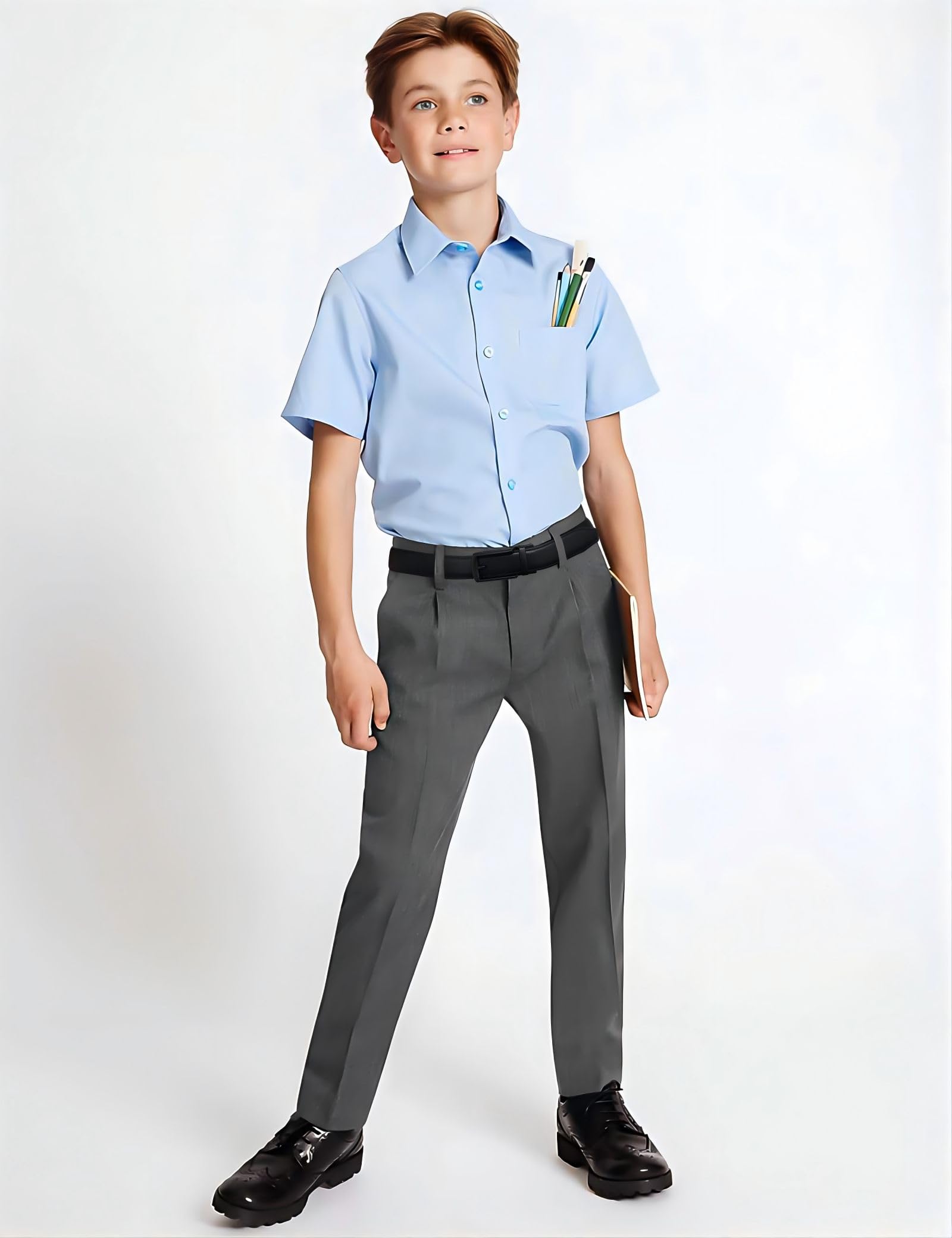 AWAYTR Boys Ratchet Belt for Kids - Adjustable Black & Brown Leather Belts for Dress Pants, Uniforms & Jeans | Perfect for School, Church & Special Occasions