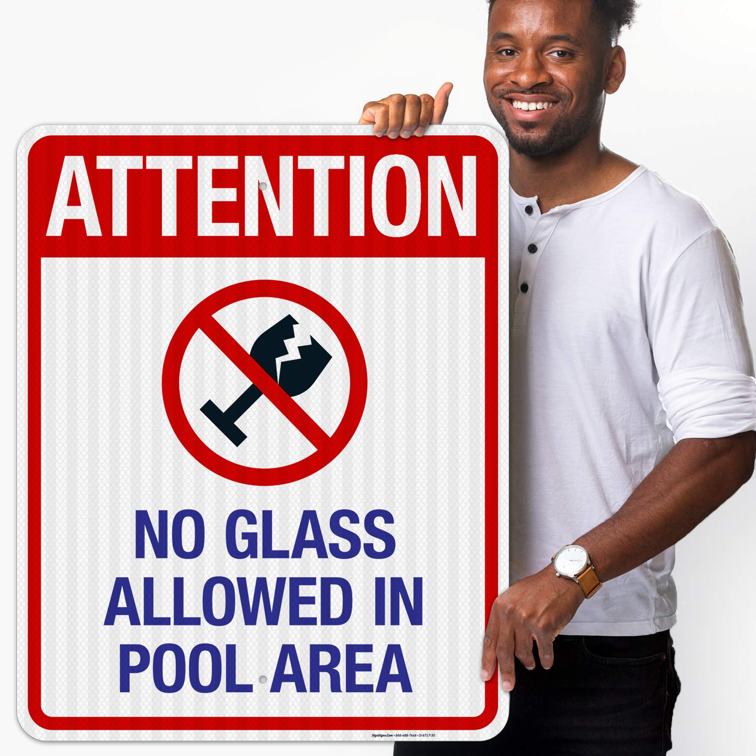 No Glass Allowed in Pool Area Sign - 24x30 Inches Reflective Aluminum Pool Safety Sign - Durable 3M EGP .080 Aluminum, Fade Resistant - Perfect for Public Pools, Water Parks & Backyard Swimming Areas