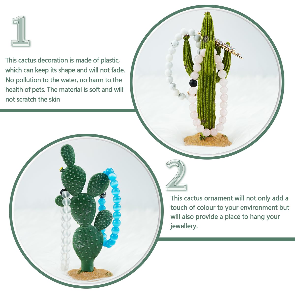 2Pcs Fake Cactus Plants for Reptile Terrarium - Realistic Desert Landscape Decor for Turtles, Lizards & Snakes - Perfect for Habitat Enrichment & Naturalistic Enclosures