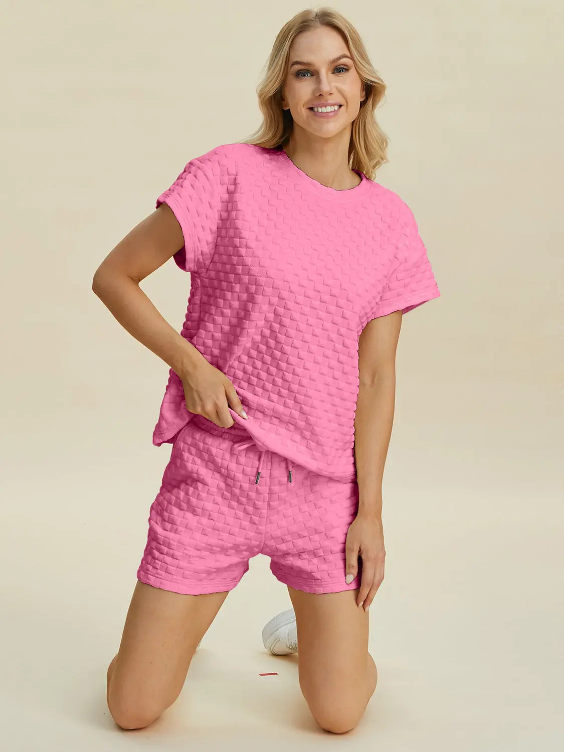 Double Take Full Size Texture T-Shirt and Shorts Set for Men - Comfortable Cotton Outfit for Casual Wear, Gym, and Lounge