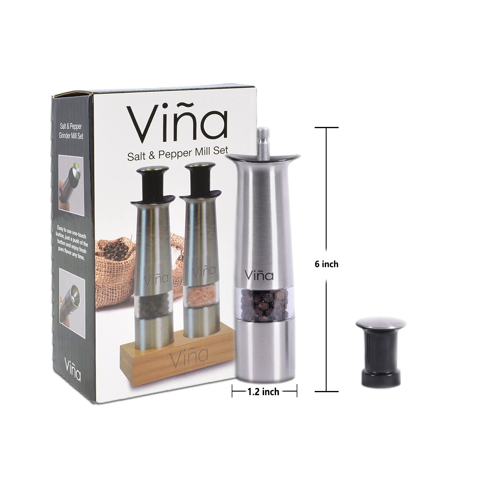 Premium Manual Salt and Pepper Grinder Set - Refillable Stainless Steel Mills with Bamboo Stand - Perfect for Kitchen, Dining Table & Spice Organization - Ideal Gift for Halloween Party, Housewarming & New Home
