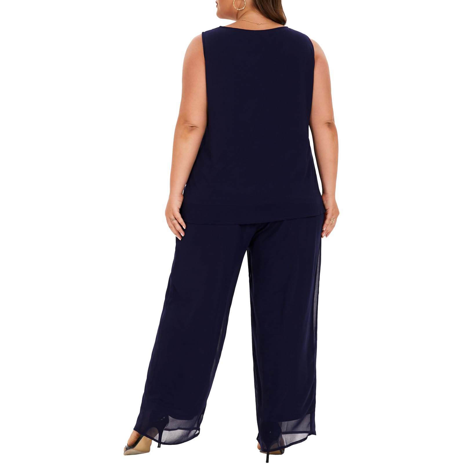 Plus Size Women's 3-Piece Chiffon Wedding Pant Suit Set - Elegant Mother of The Bride/Groom Outfit for Evening Parties, Receptions & Formal Events