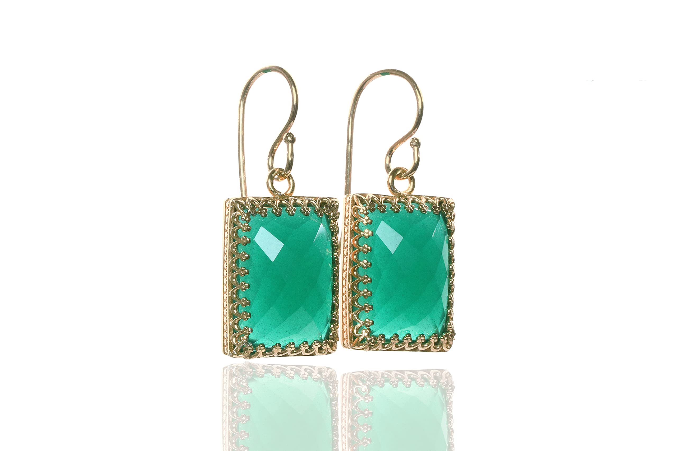 Onyx Dangle Earrings for Women - Green Gemstone Bridal Jewelry for Weddings & Parties