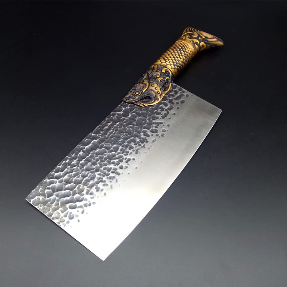 Premium Meat Cleaver & Butcher Knife - Hand Forged Longquan Steel Bone Chopper, Dual Purpose Slicing Knife with Pure Copper Handle - Perfect for Home Kitchen, BBQ, and Professional Butchering (Color: Chop Cut Knife)