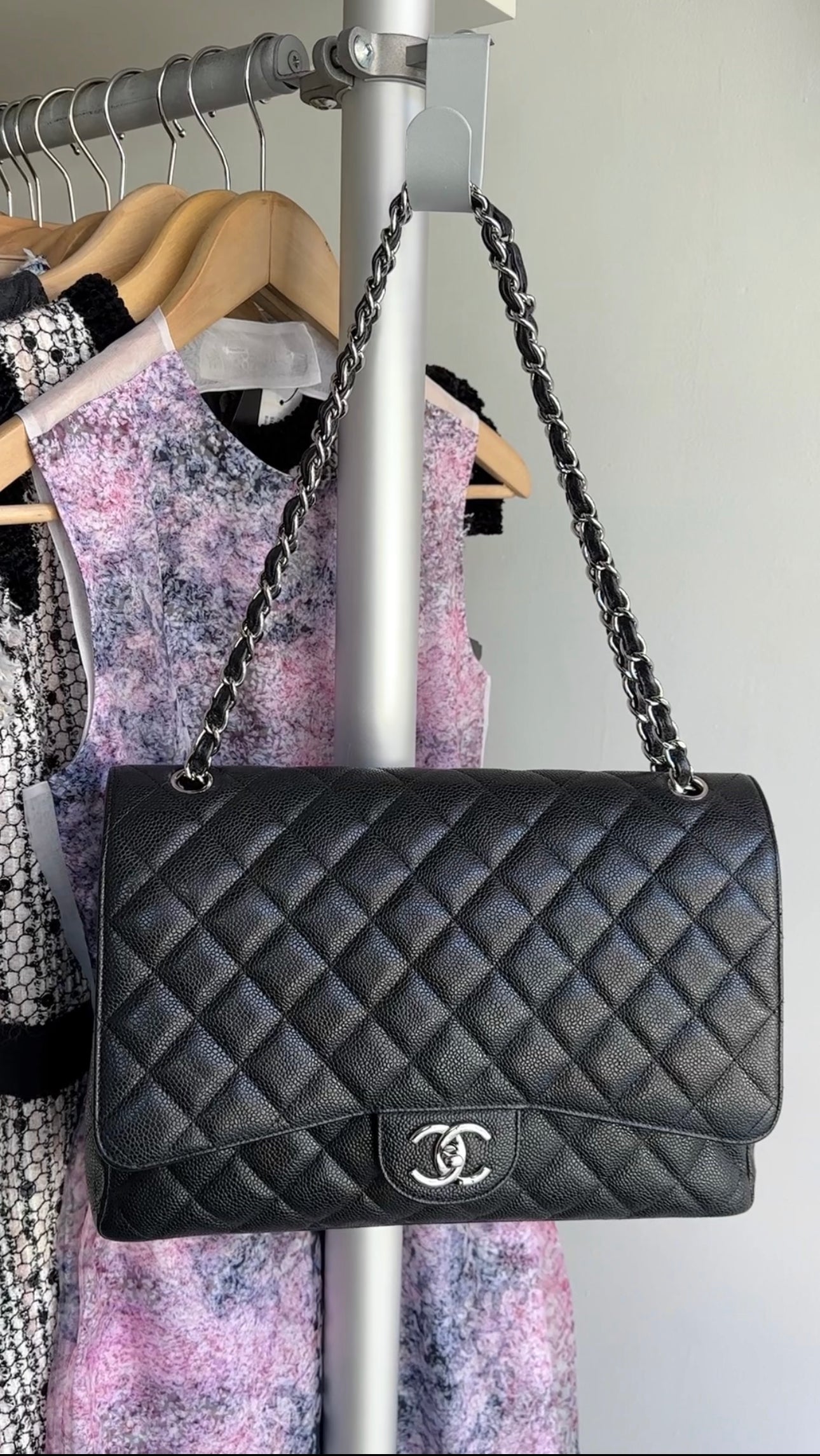 Chanel Black Caviar Leather Maxi Classic Double Flap Handbag - Luxury Designer Shoulder Bag for Women, Perfect for Evening Events & Special Occasions