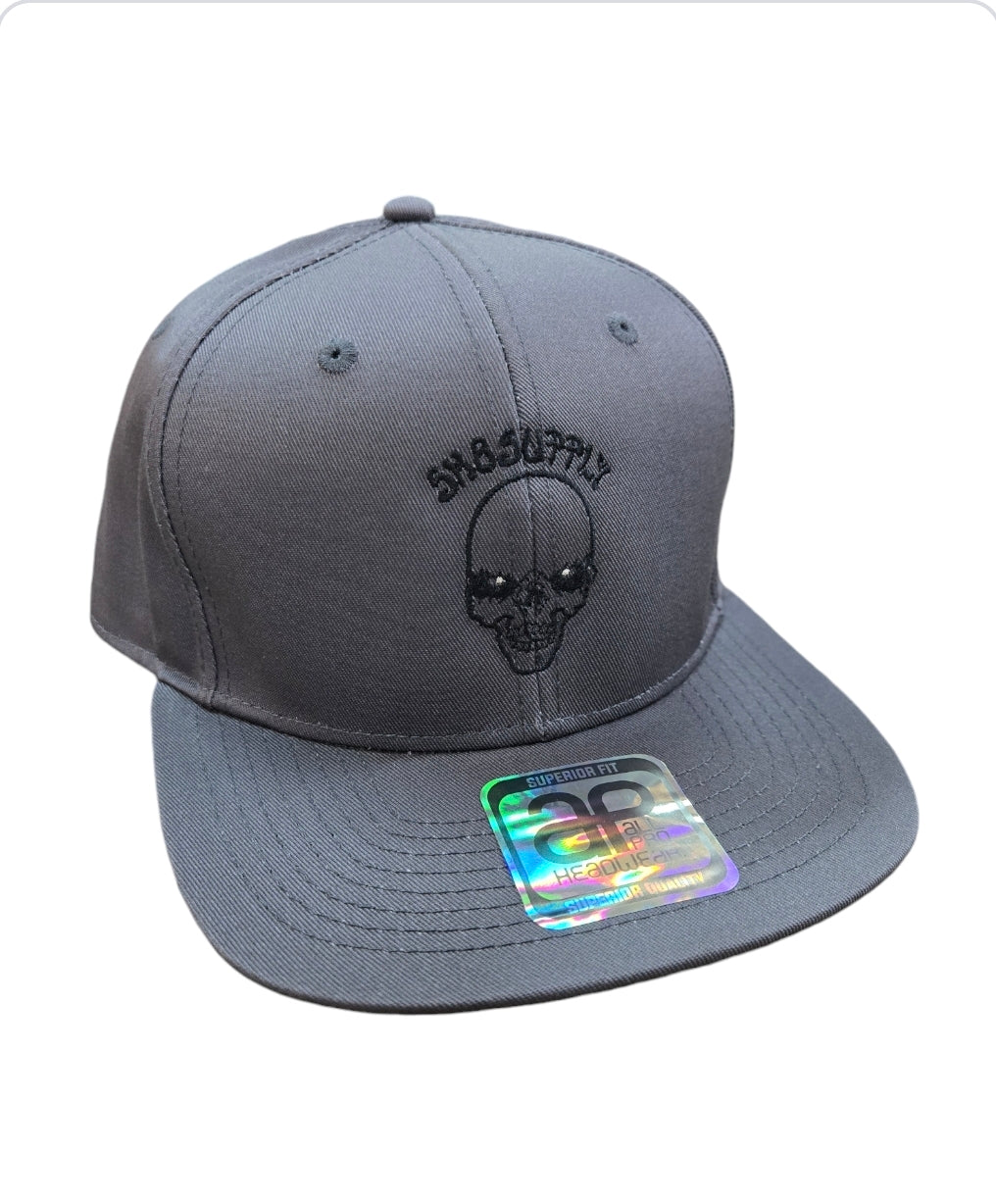 SK8SUPPLY Wes Humpston Skull Logo Canvas Snapback Hat - Gray & Black | Vintage Skate Style for Streetwear & Urban Fashion