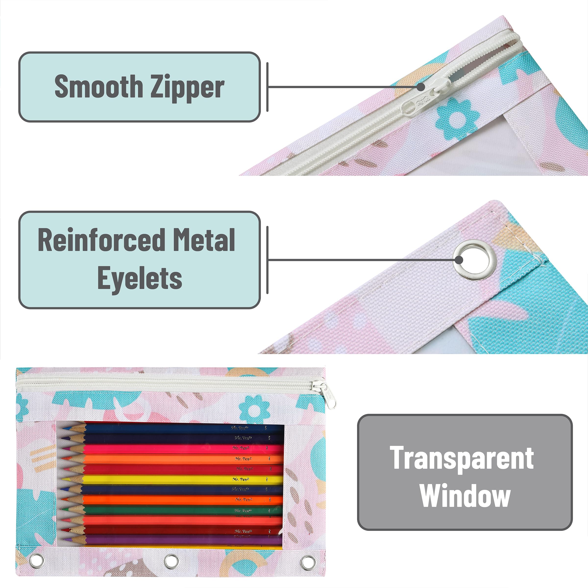 Mr. Pen 2-Pack Zippered Pencil Pouch for 3-Ring Binder - Durable School & Office Supplies for Students, Teachers & Professionals (Perfect for Organizing Pens, Pencils & Small Essentials)