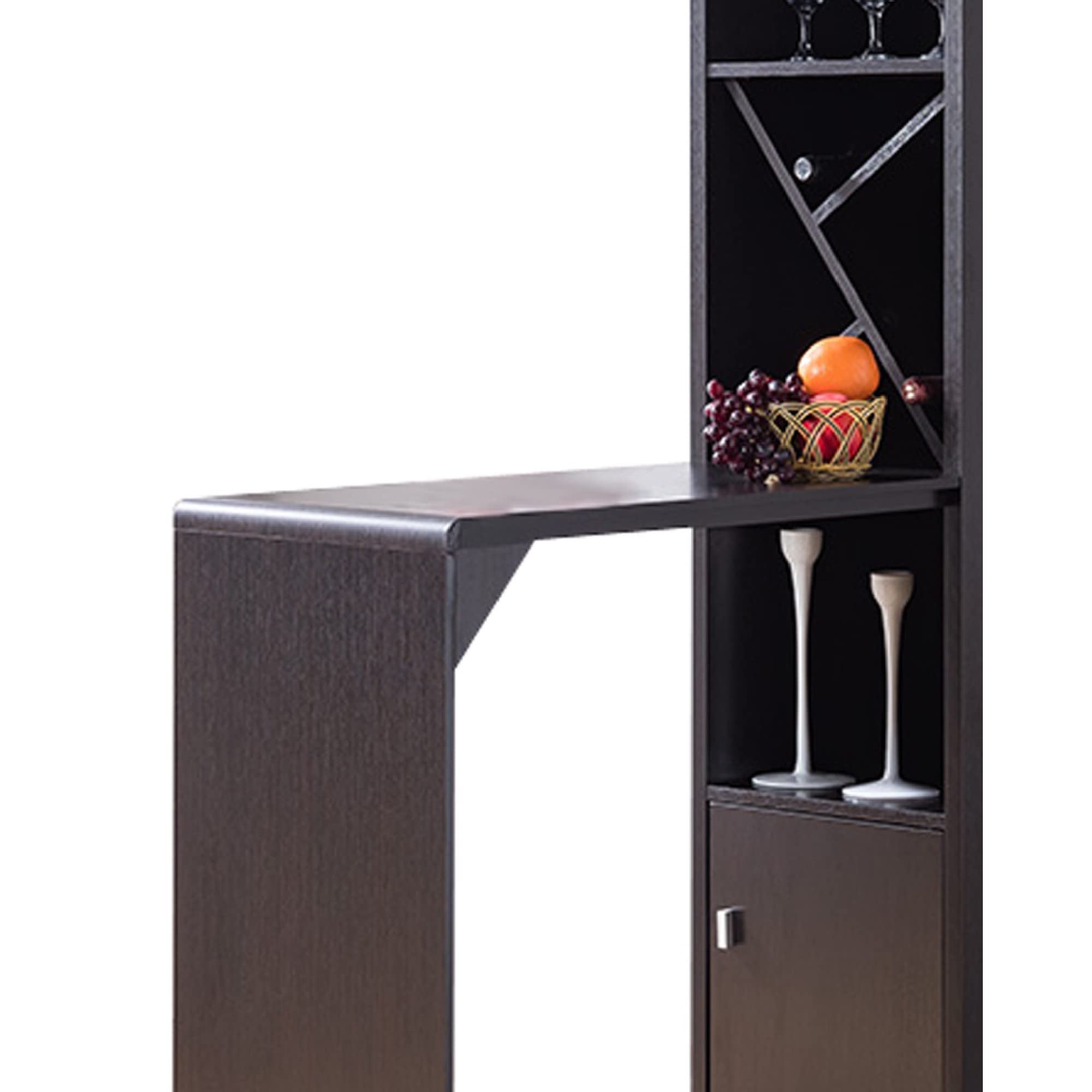 Benjara Solid Wood Wine Cabinet with Spacious Storage & Bar Table - Rustic Brown Finish | Perfect for Dining Room, Bar Corner & Home Entertaining