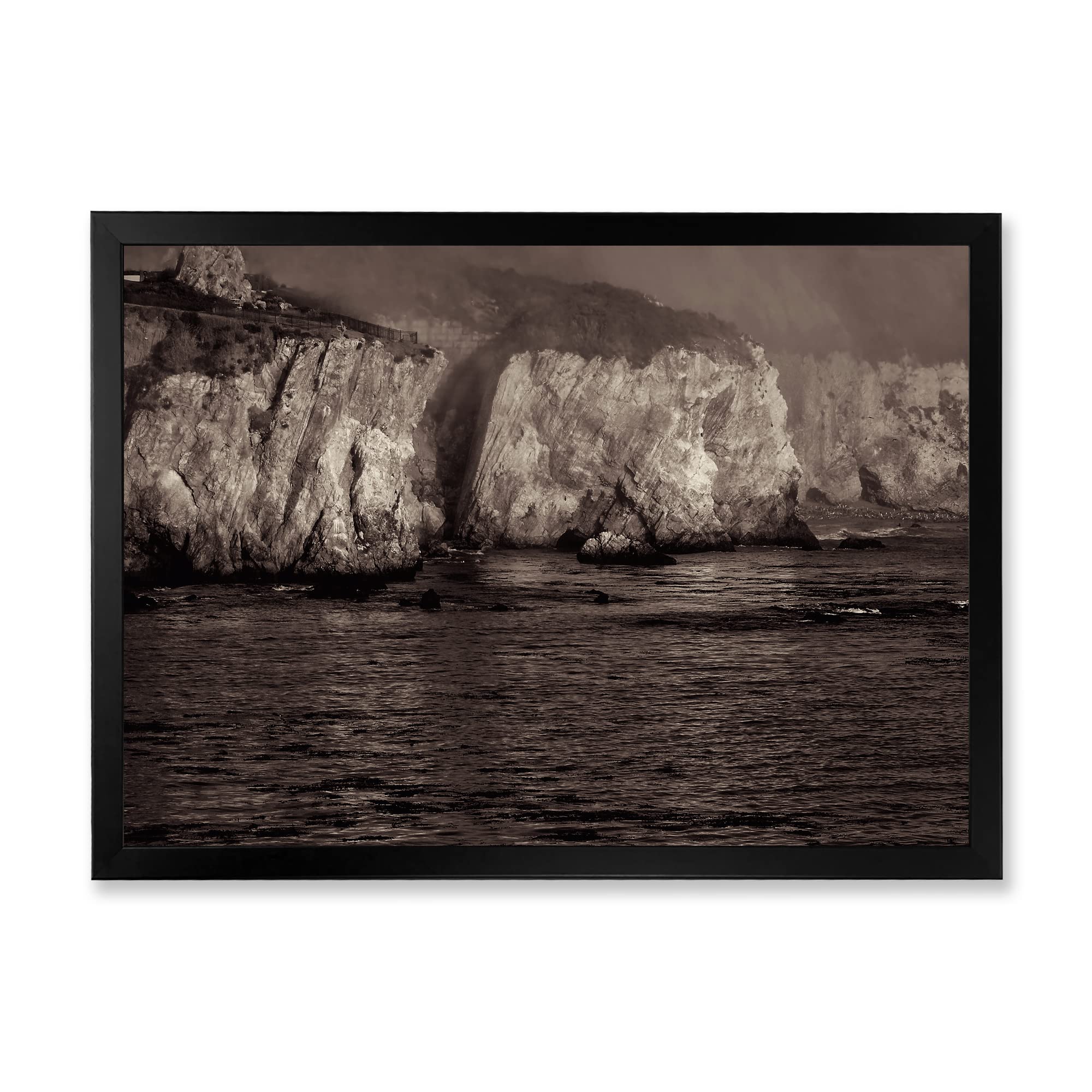 DesignQ Gold Cliffs In The Fog Modern Framed Wall Art - Premium Canvas Painting for Living Room, Bedroom & Office Decor - Perfect Gift for Housewarming & Holidays