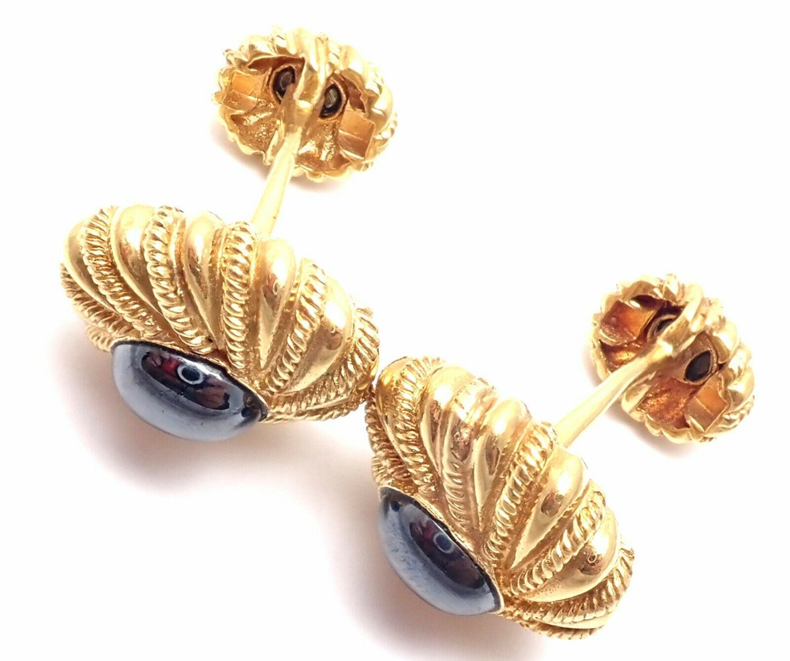 Authentic Tiffany & Co Jean Schlumberger 18k Yellow Gold Hematite Cufflinks for Men - Luxury Dress Shirt Accessories for Weddings & Formal Events