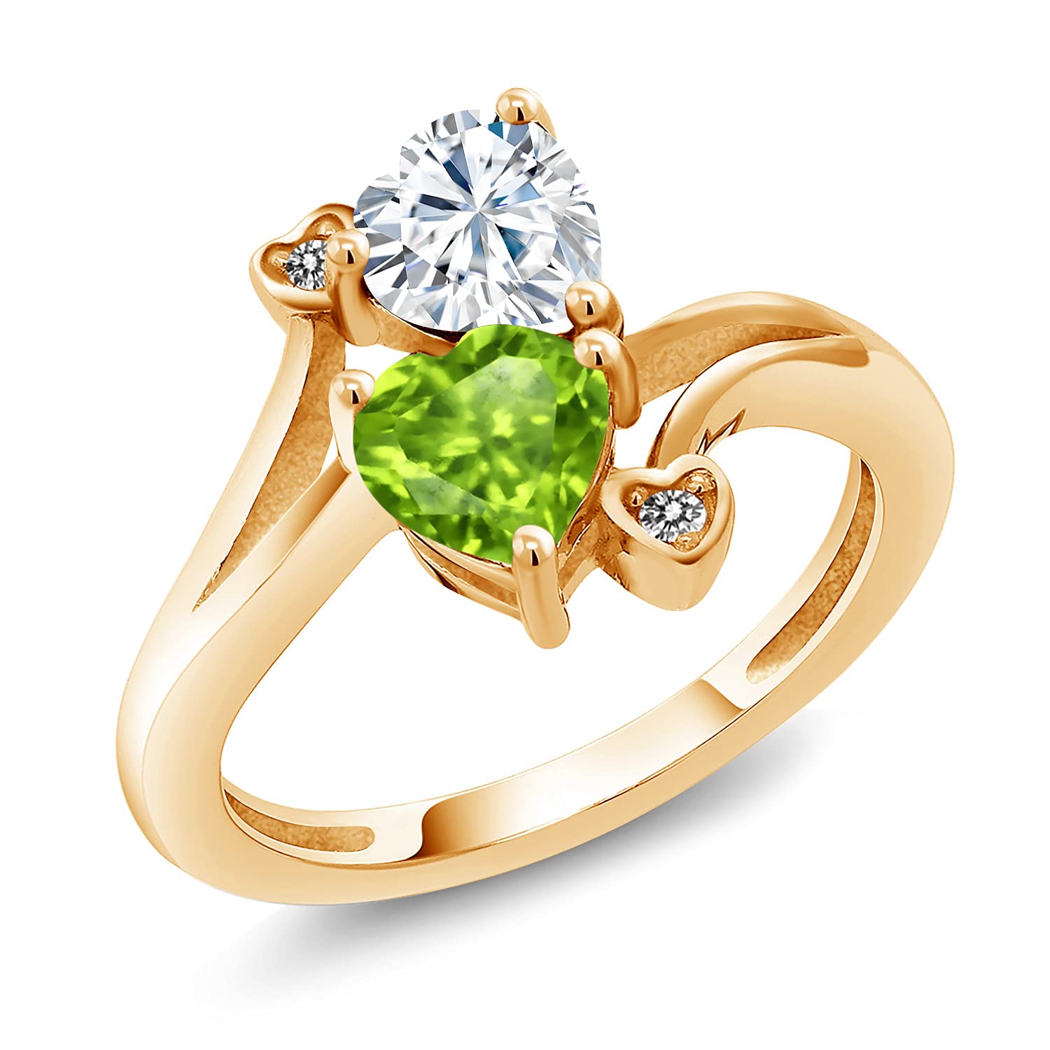 18K Yellow Gold Plated Silver Diamond Ring with Moissanite & Peridot - 1.60 Cttw Gemstone Jewelry for Women | Elegant Gift for Anniversary, Engagement & Special Occasions