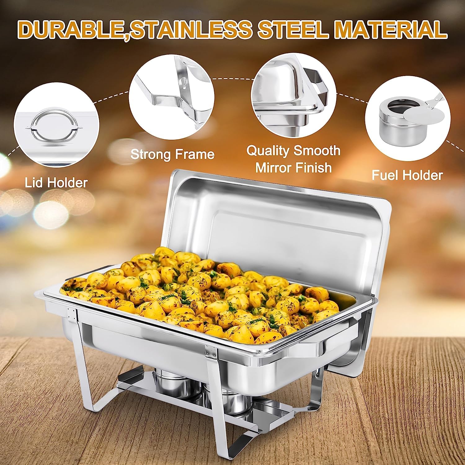 Premium Stainless Steel Buffet Chafing Dish Set of 4 - Nova Microdermabrasion Food Warmers with Water Pan & Fuel Holders for Catering, Parties, Weddings & Events - Keep Meals Hot for Buffet Serving
