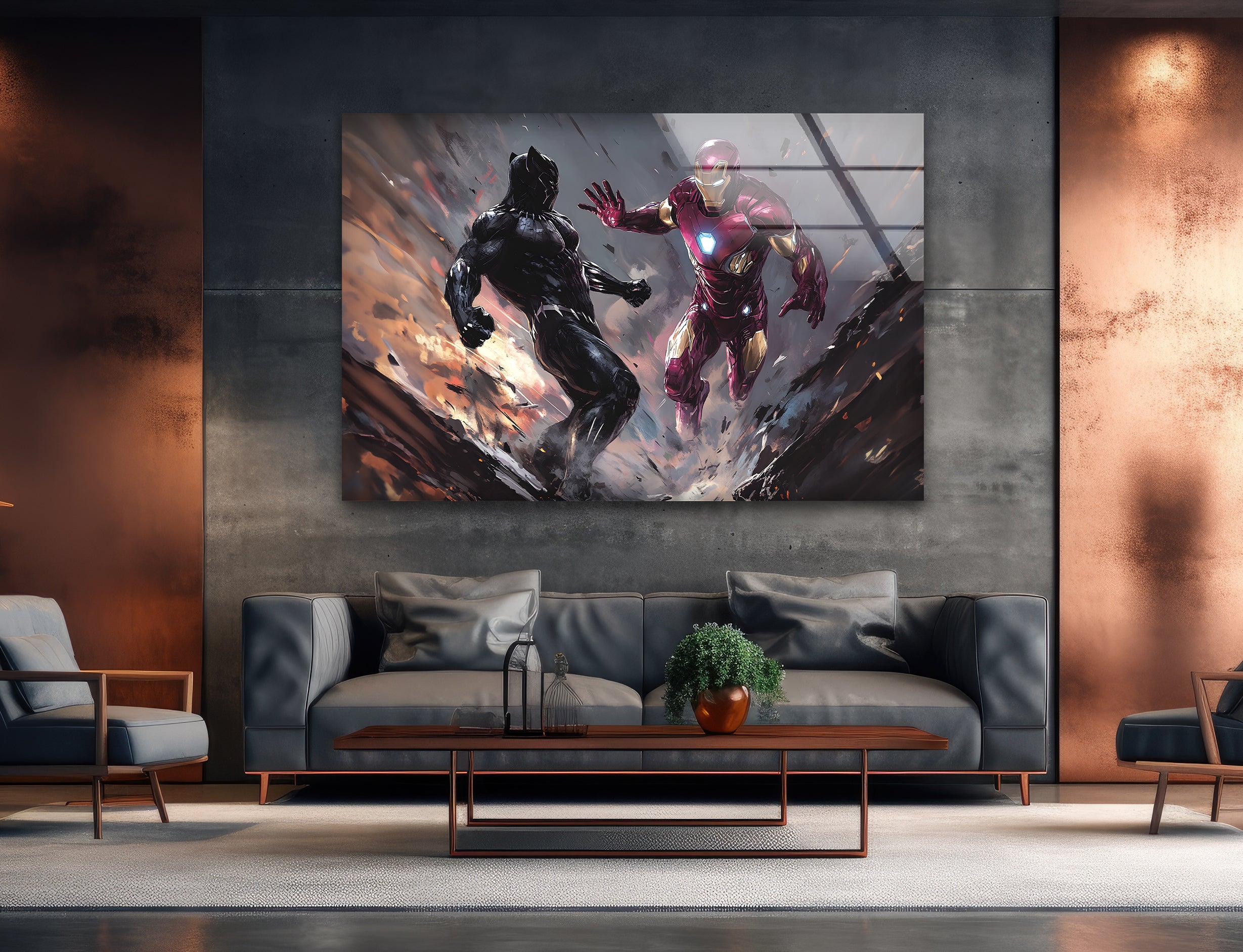 Black Panther and Iron Man Glass Wall Art - Marvel Superheroes Decor for Living Room, Bedroom, or Office
