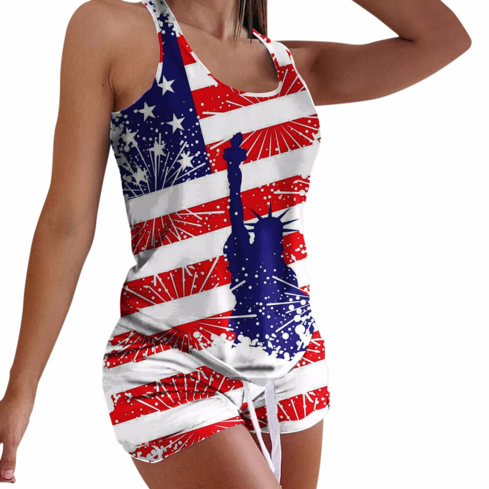 Women's Bikini Swimwear Set - Sexy Two Piece Bathing Suit with Matching Sleepwear Shorts & Tank Top for Beach, Pool Party, Vacation and Lounge Wear