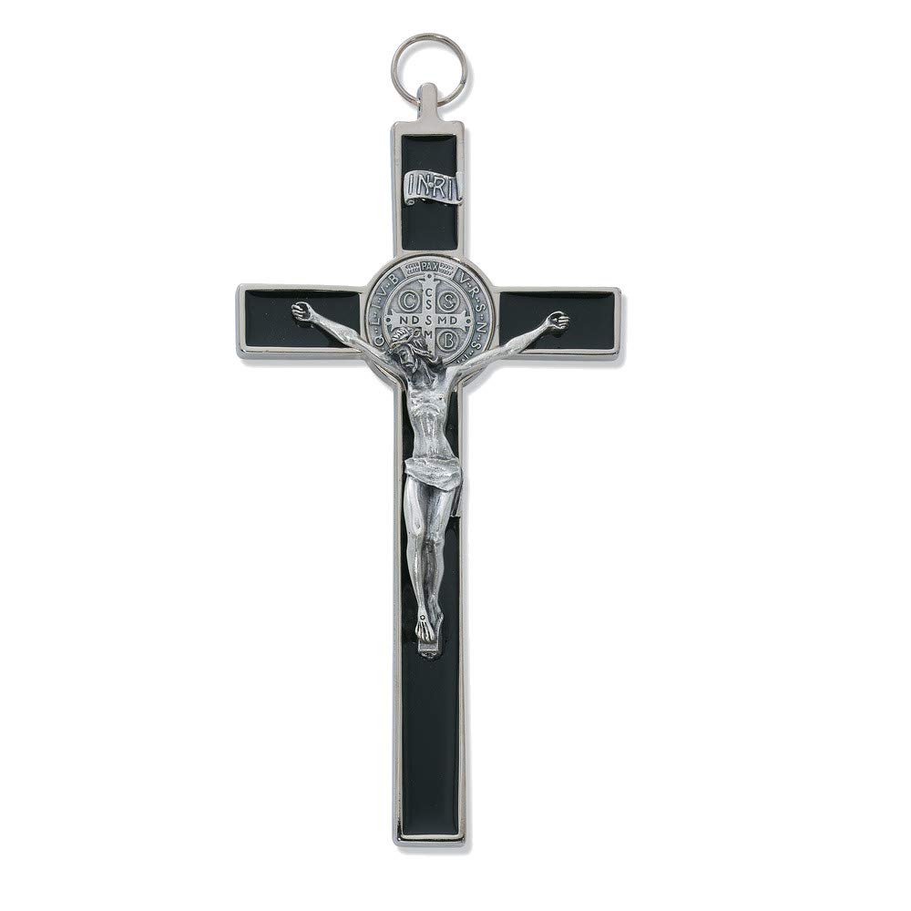 Bonyak Jewelry 8 Inch St. Benedict Crucifix Pendant Necklace - Sterling Silver Catholic Cross with Gift Box - Perfect for Baptism, First Communion, Confirmation & Religious Gifts