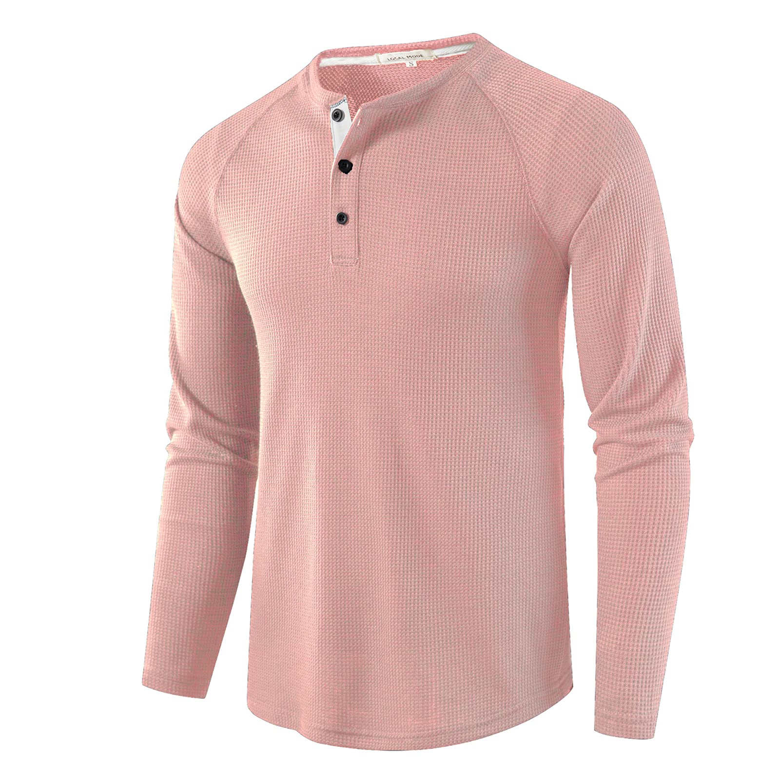 LOCALMODE Men's Casual Waffle Henley Long Sleeve T-Shirt | Soft Crew Neck Shirt for Everyday Wear, Work & Outdoor Activities