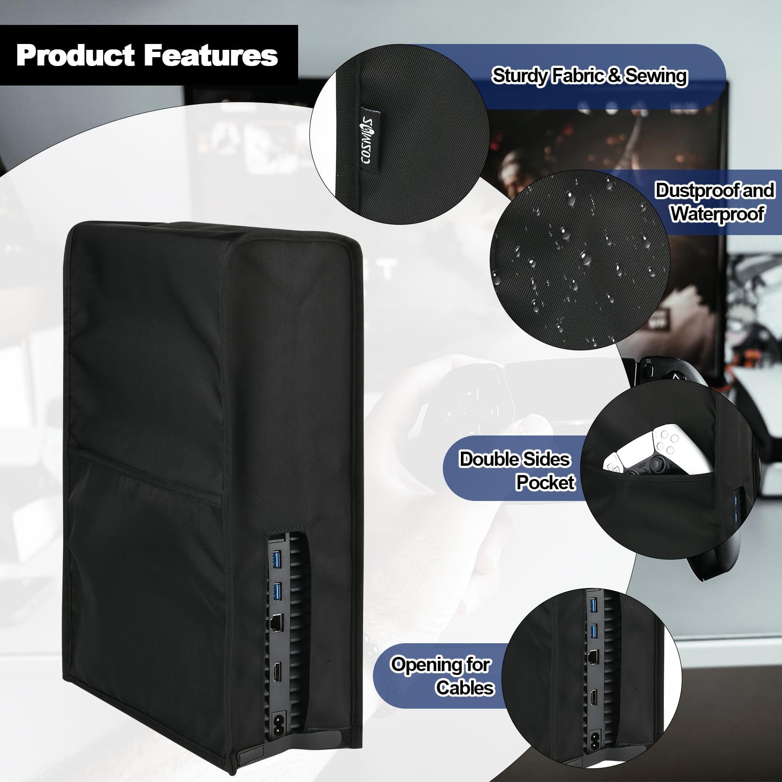 PS5 Console Dust Cover - Anti-Scratch & Waterproof Protector Sleeve with Side Pockets for PS5 Digital & Disc Edition | Gaming Accessory for Home Entertainment Setup