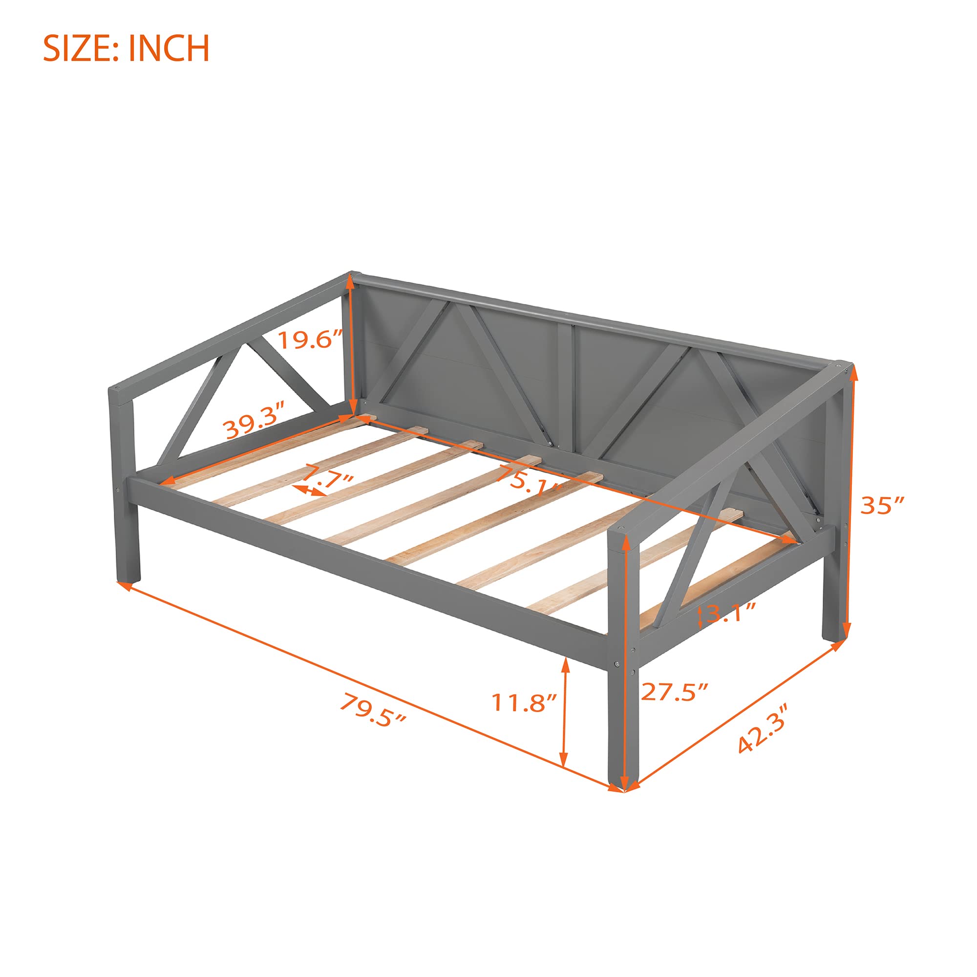 SOFTSEA Twin Daybed Frame - Sturdy Wood Platform Bed with Wood Slats & Triangle Support | Space-Saving Sofa Bed for Small Bedroom, Living Room, Guest Room & Dorm | Perfect for Lounging, Napping & Extra Seating
