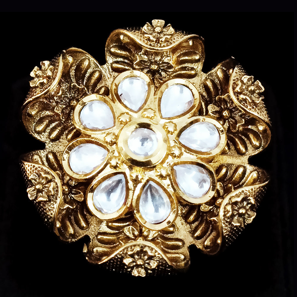 Exquisite Gold Plated Kundan Beaded Ring - Elegant Indian Jewelry for Women | Perfect for Weddings, Parties & Special Occasions