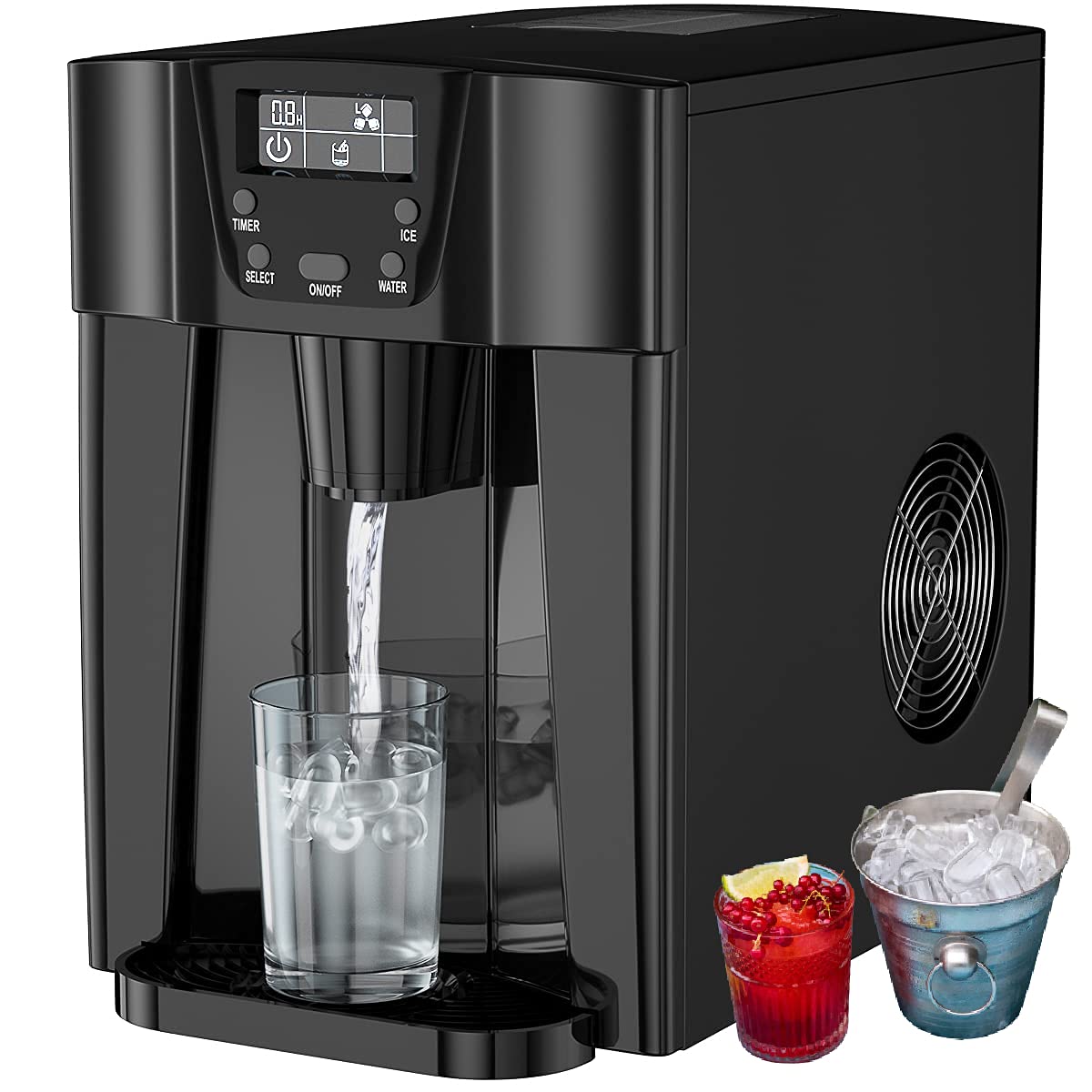 MAT Expert 2-in-1 Countertop Ice Maker with Water Dispenser - 9 Ice Cubes in 6-12 Minutes, 36lbs/24H Capacity, 2L Water Tank, LED Display - Perfect for Home, Office, Bar, RV, Camping & Outdoor Use (Black)
