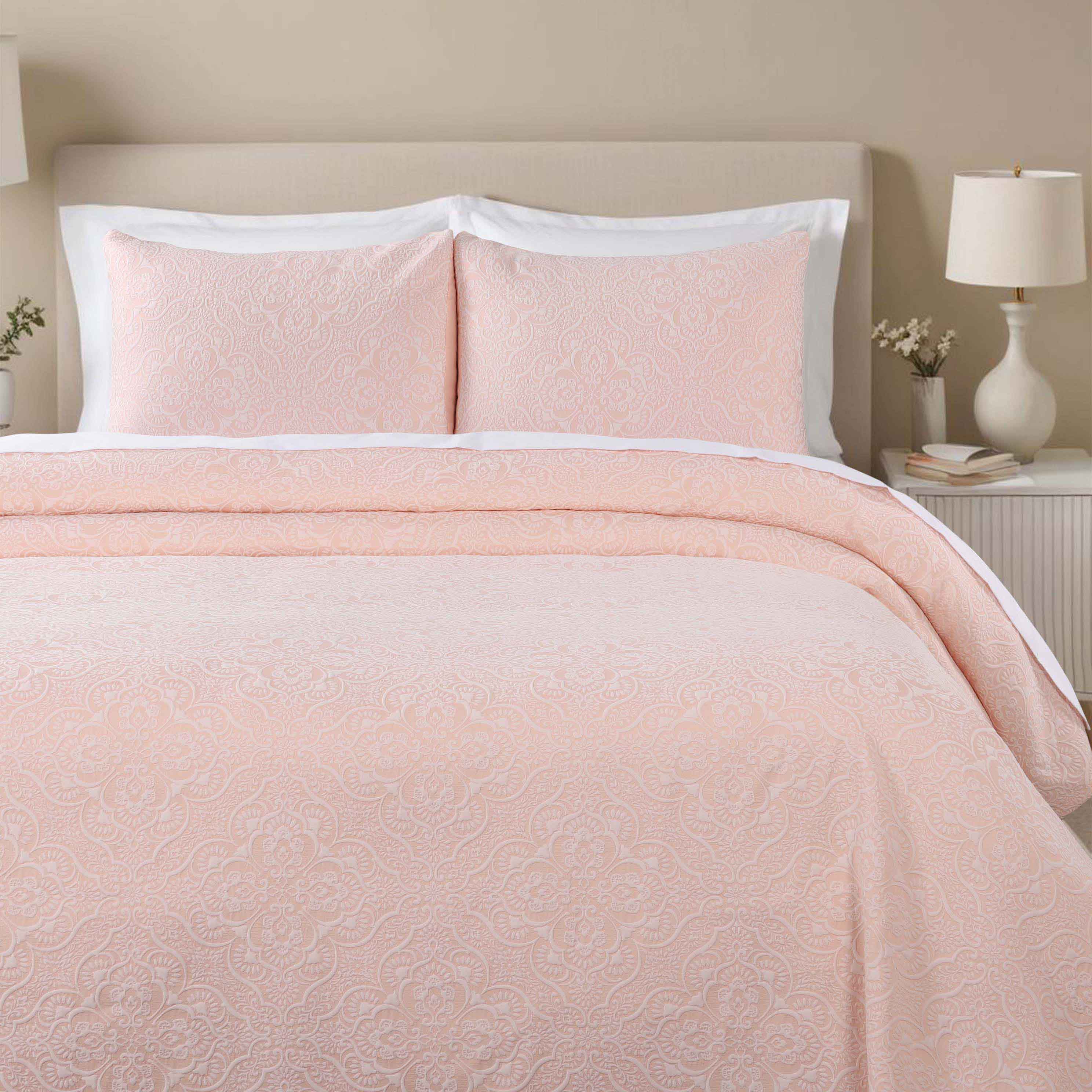 Enzy Medium Weight Floral Matelasse Bedspread & Sham Set - Queen Size Luxury Bedding for Master Bedroom, Guest Room & Hotel Decor
