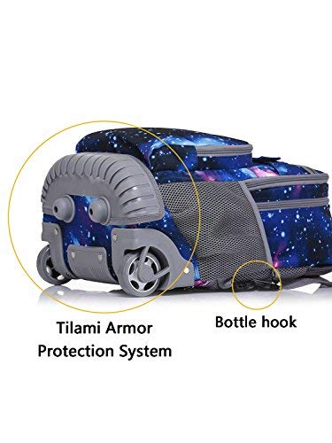 Tilami 18 Inch Rolling Laptop Backpack with Insulated Lunch Bag - Galaxy Print - Perfect for School, Travel & Business Commuters