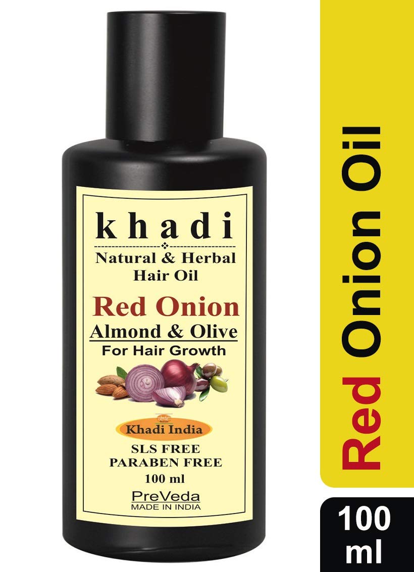 PreVeda® Khadi Red Onion Almond & Olive Hair Growth Oil - 100ml Ayurvedic Natural Anti Hair Fall Treatment for Stronger, Healthier Hair | Promotes Hair Regrowth & Reduces Breakage | Perfect for Daily Scalp Massage & Overnight Hair Care