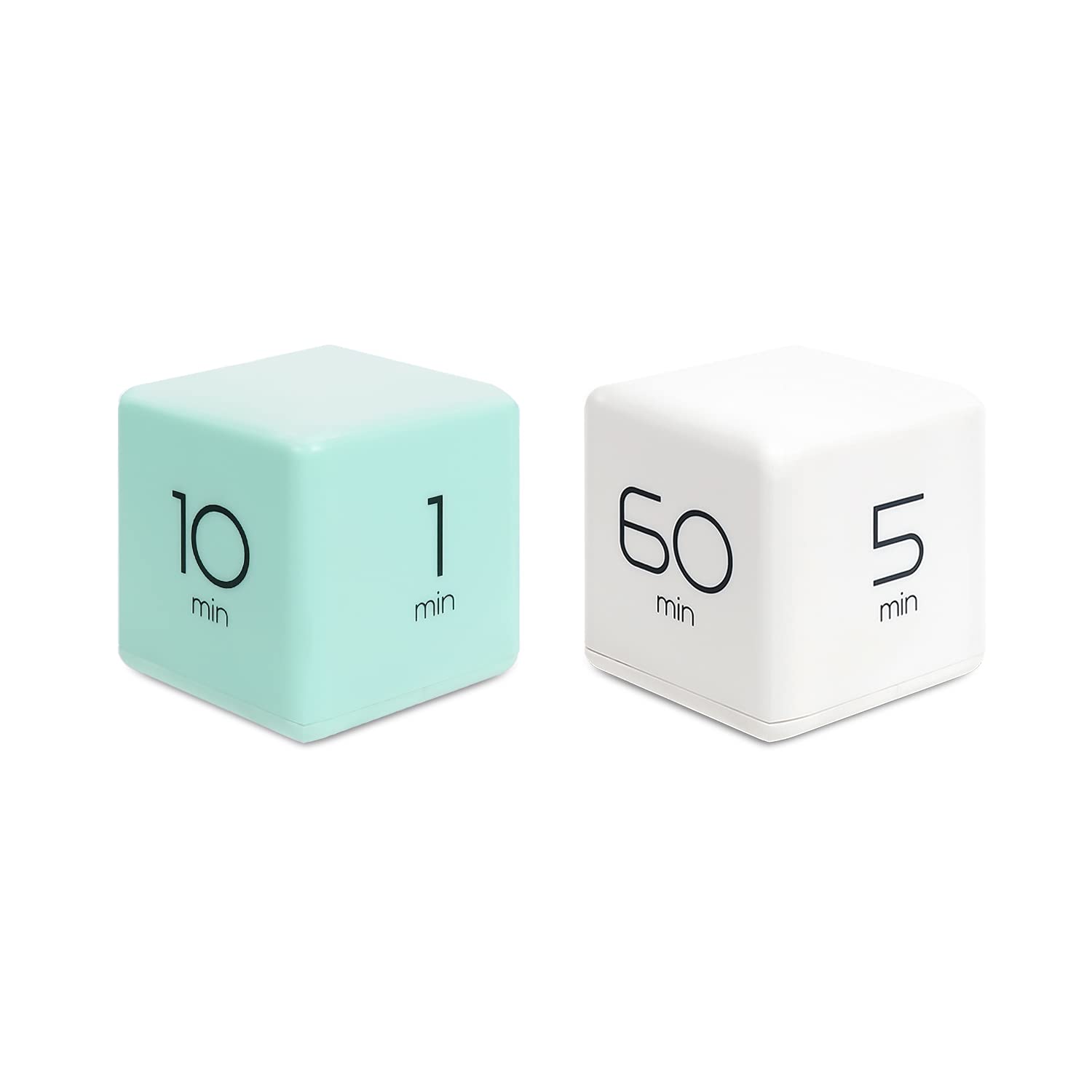 Mooas Cube Timer Bundle - 1,3,5,10 Minute Mint & 5,15,30,60 Minute White - Study Timer, Cooking Timer, Workout Timer - Perfect for Classroom, Kitchen, Gym & Office Productivity