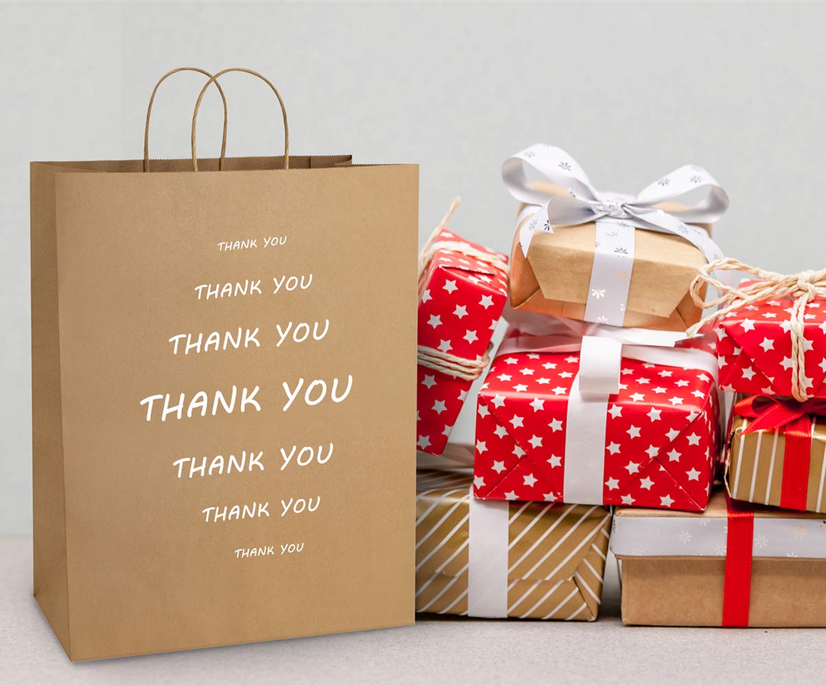 BagDream 13x7x17 Inches 50Pcs Recycled Brown Kraft Paper Gift Bags with Handles - Bulk Party, Shopping, Retail & Merchandise Bags for Weddings, Birthday Gifts, Store Packaging & Eco-Friendly Shopping